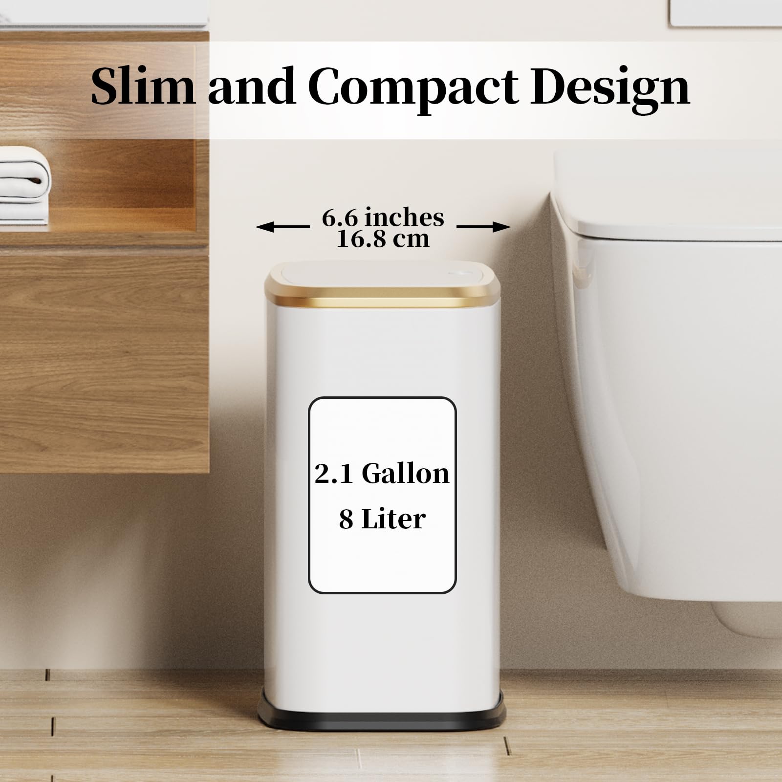 2.1 Gallon Bathroom Trash Can with Lid Press Top