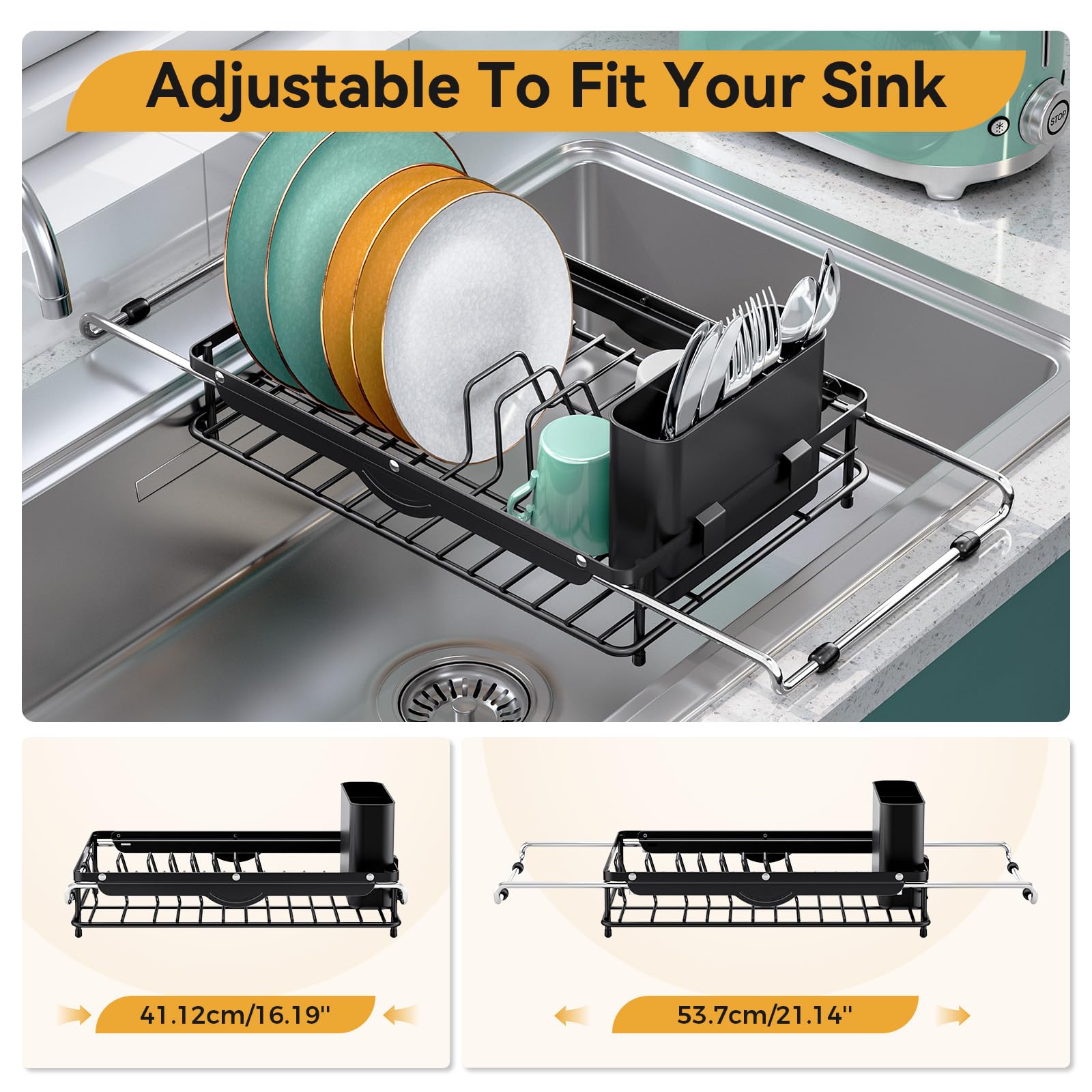 Sink Small Dish Drying Rack with Utensil Holder for RV