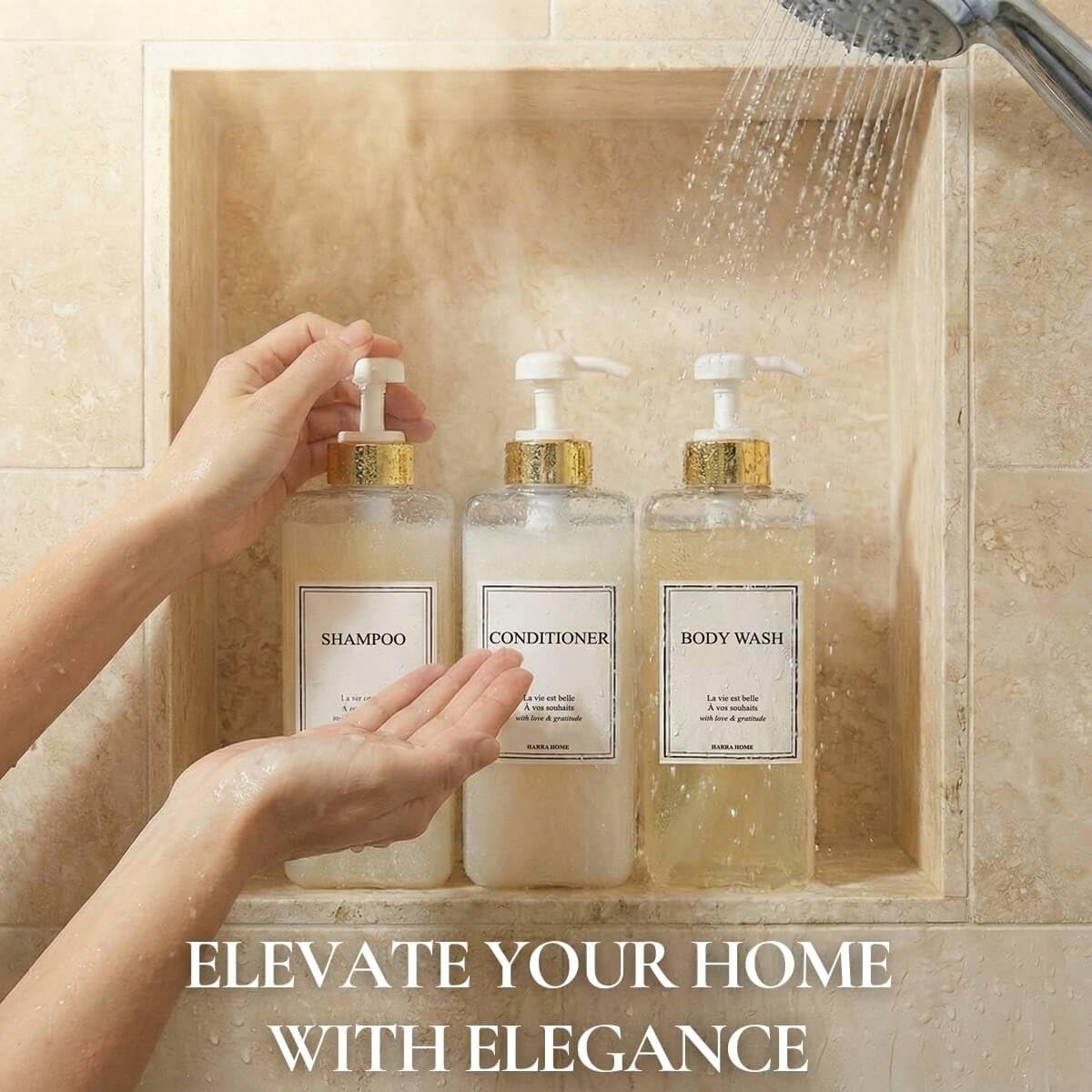 Modern Gold Design Shampoo and Conditioner Dispenser (3 Count)
