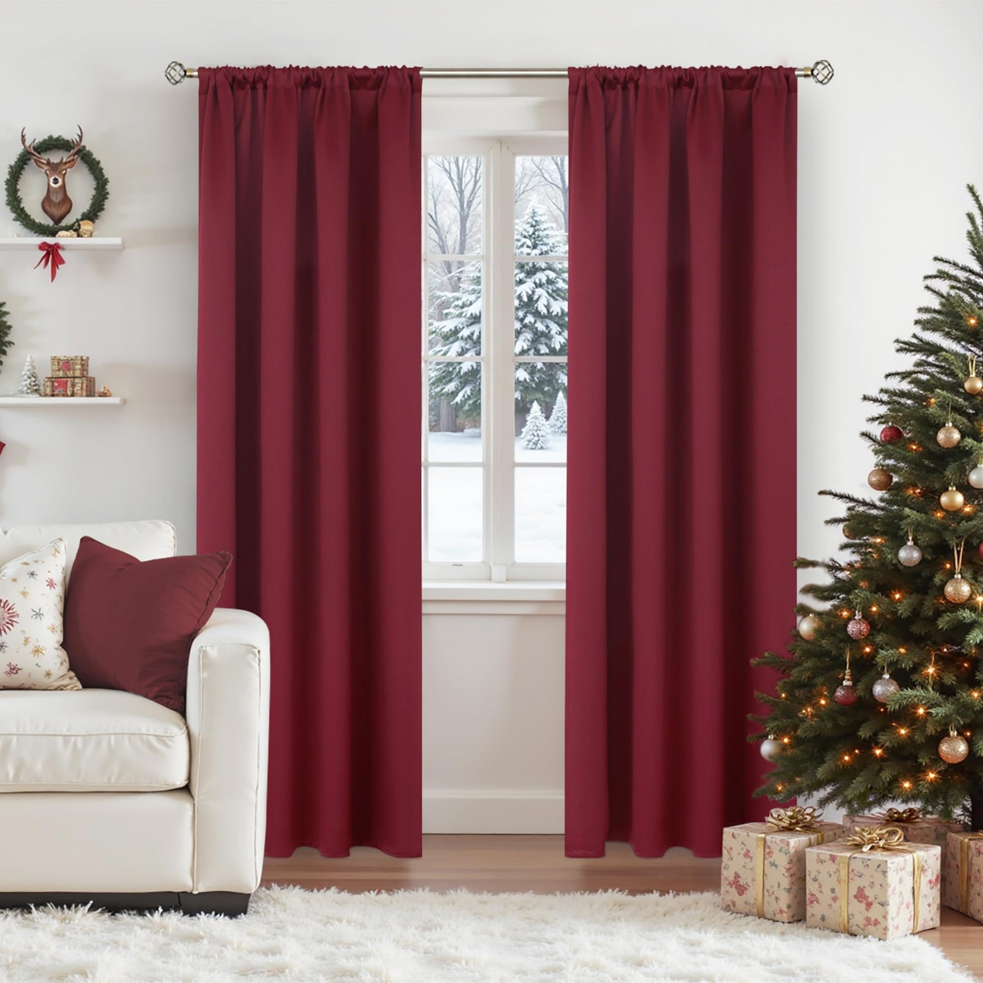 Burgundy Blackout Curtains 84 Inch Length for Bedroom (2 Count)
