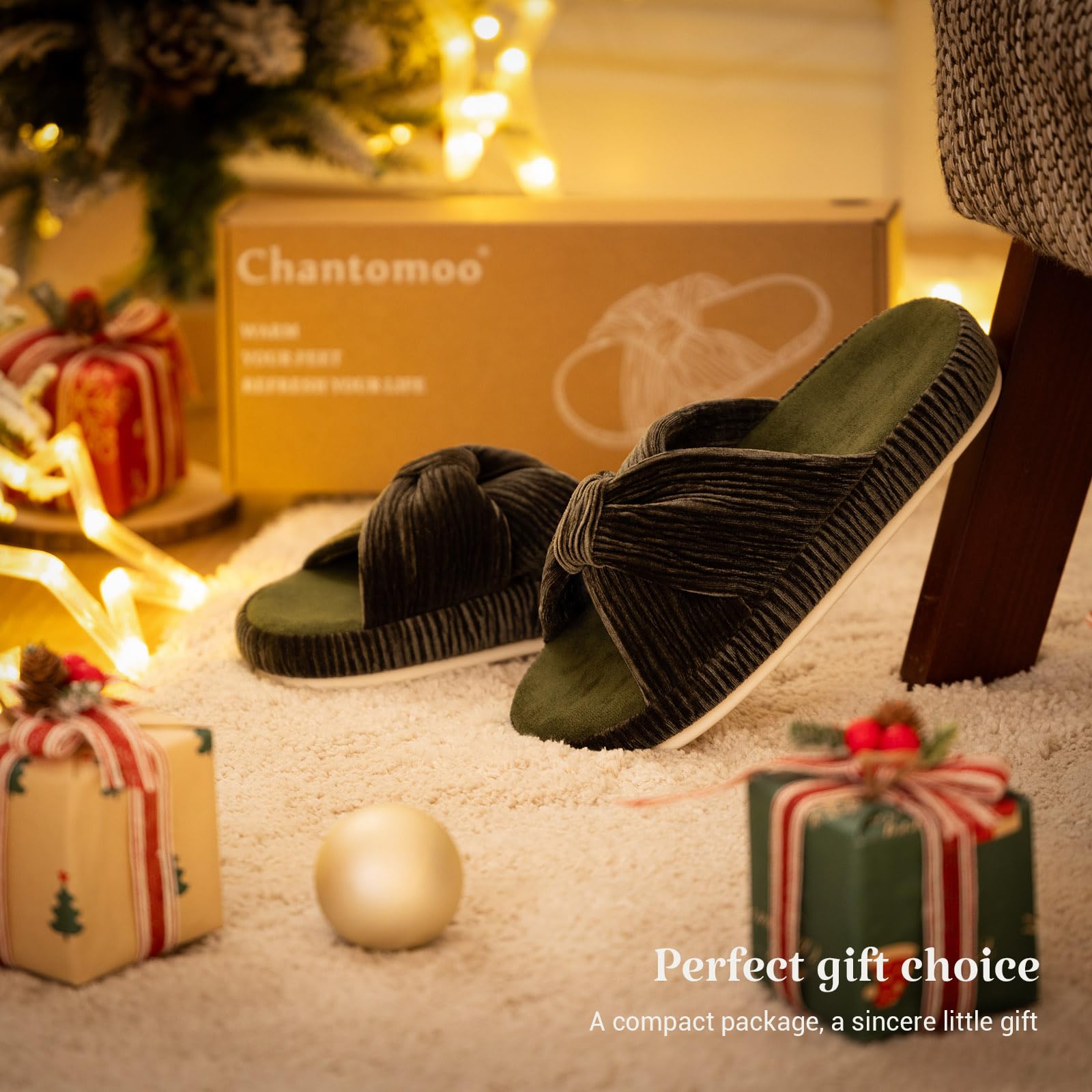 Slippers for Women Memory Foam House Bedroom Bow Crossbands Pearlescent Slipper Shoes Comfy Trendy Gift Slippers Olive Size 7 8 6.5
