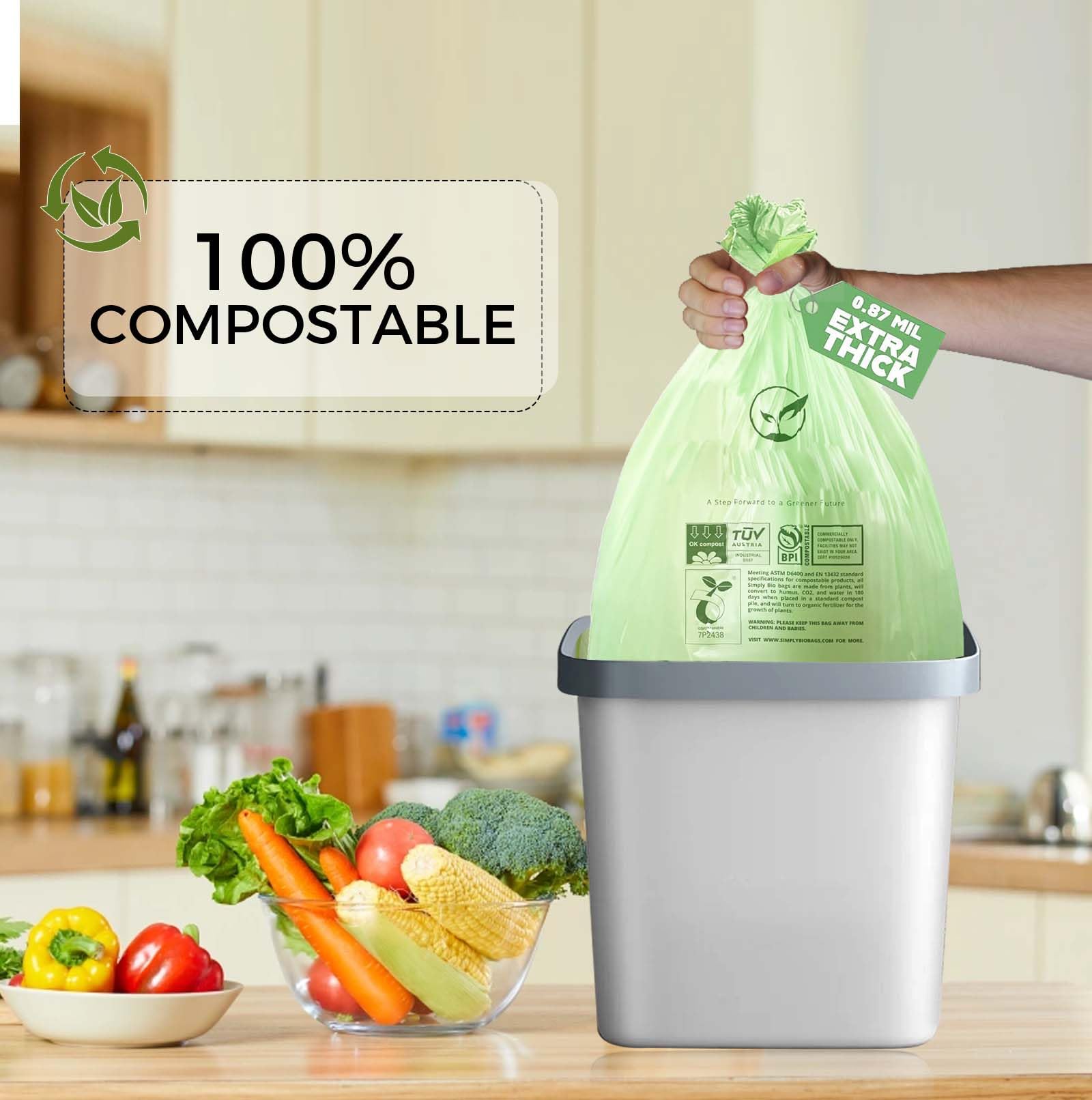 13 Gallon Compostable Trash Bags with Flat (50 Count)