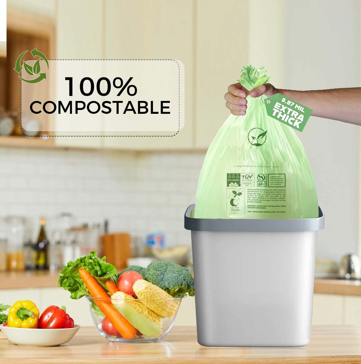 13 Gallon Compostable Trash Bags with Flat (50 Count)