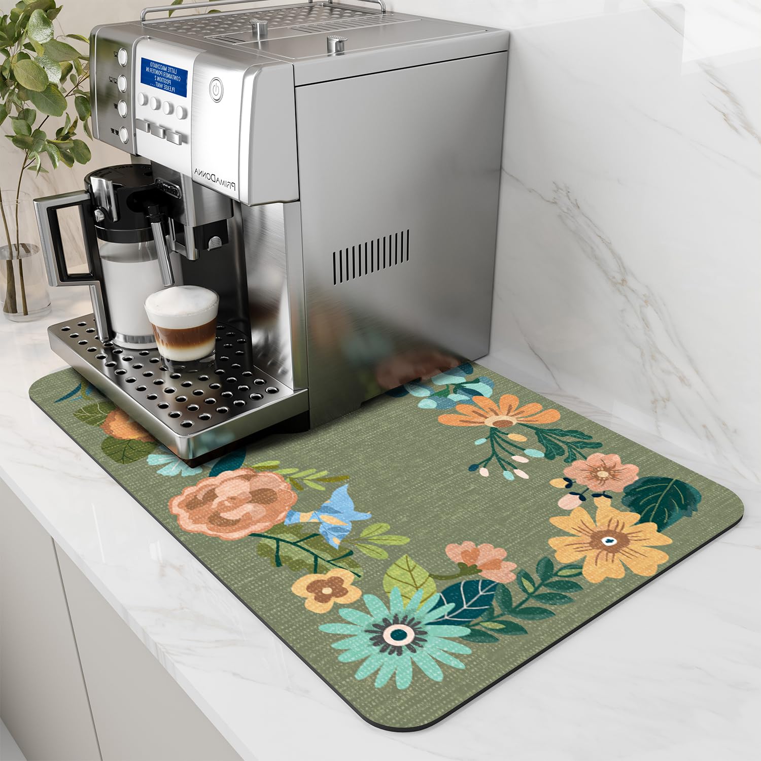 Coffee Mat Hide Stain Rubber Backed Absorbent Dish Drying Mat for Kitchen Counter