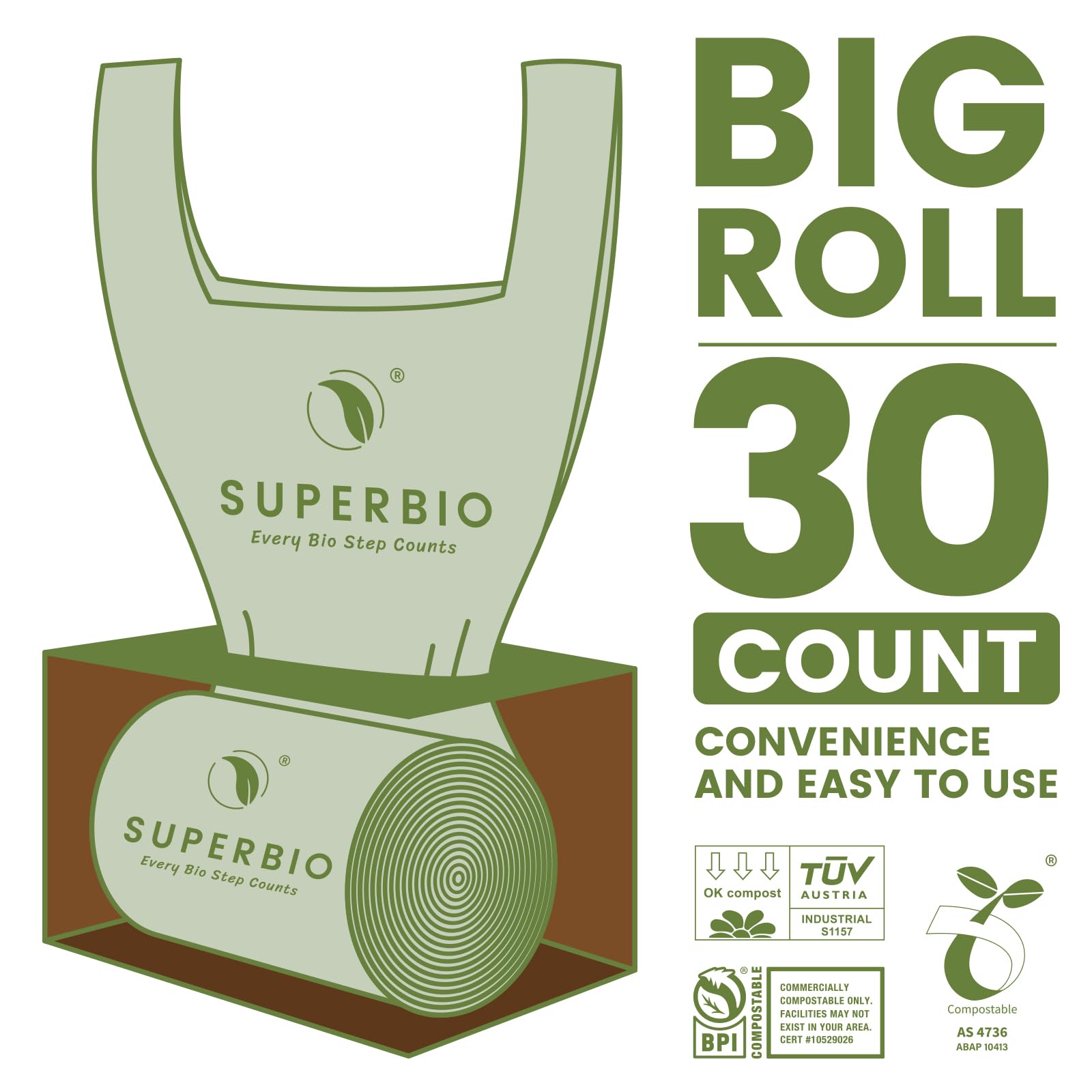 13 Gallon Compostable Kitchen Waste Bags with Handles (30 Count)