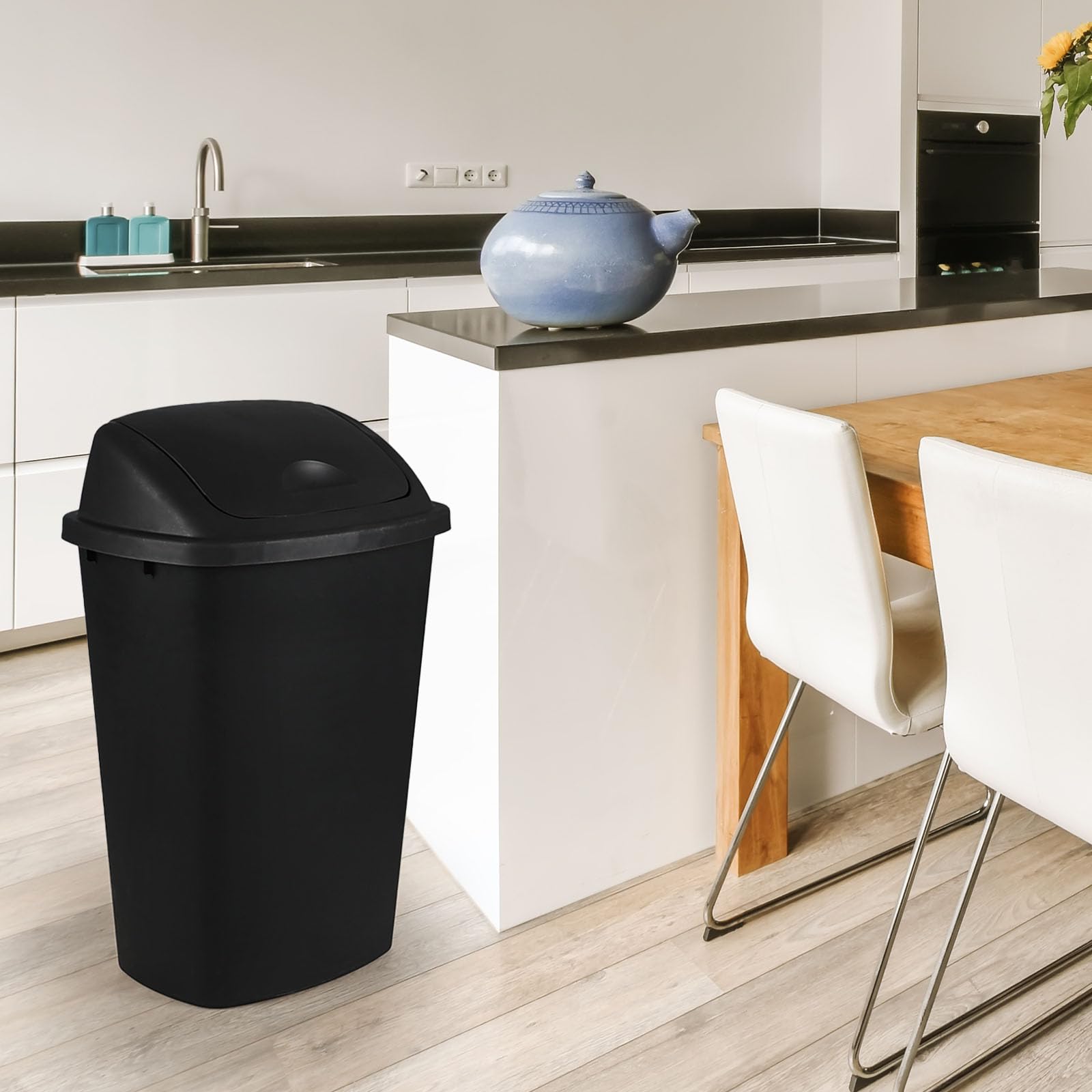 Black 13 Gallon Kitchen Trash Can with Swing Lid (4 Count)