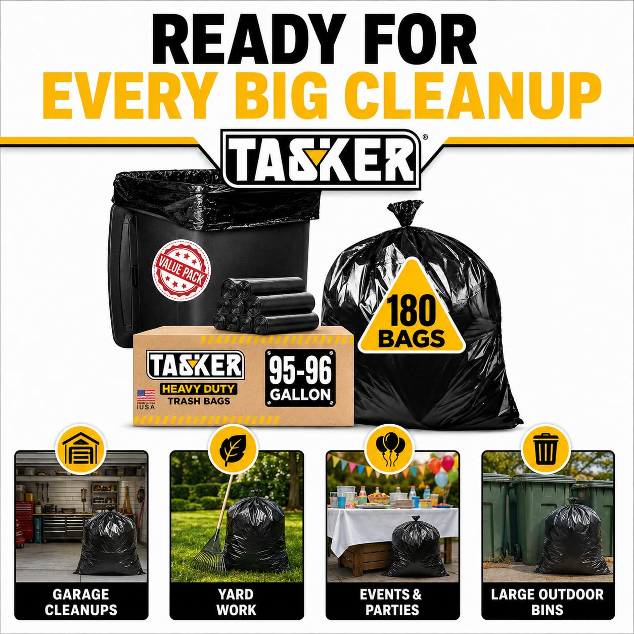 95 Gallon Trash Bags Heavy Duty (180 Count)