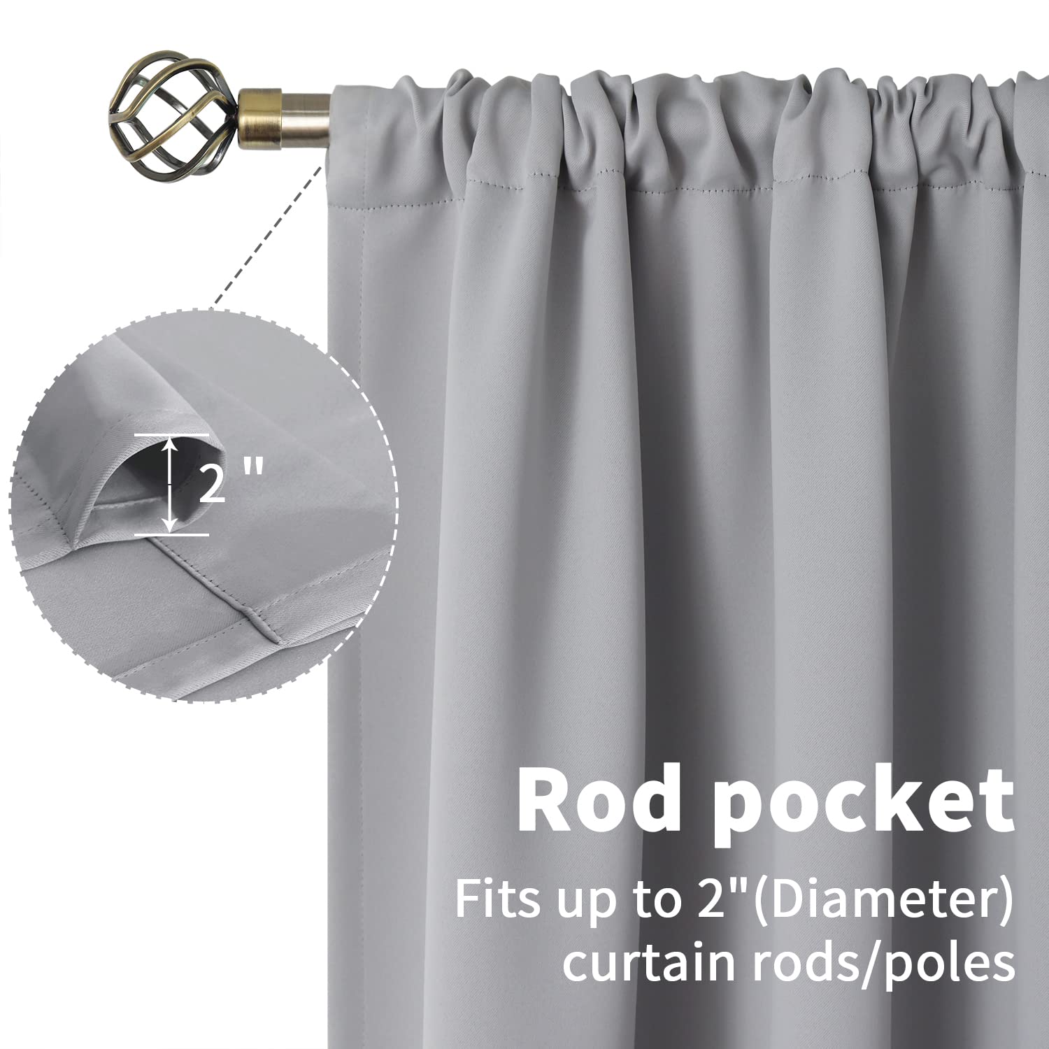 Light Grey Blackout Curtains 48 Inch Length for Bedroom (2 Count)