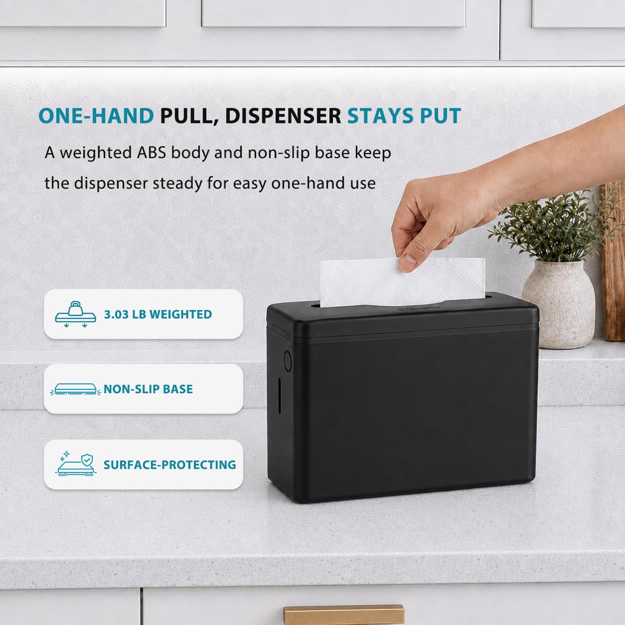 Multifold Paper Towel Dispenser Countertop Black Wide Design Large Capacity