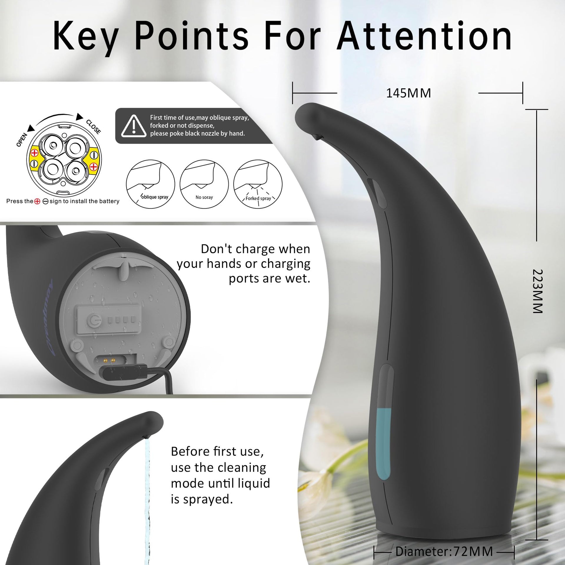 Automatic Soap Dispenser Touchless Rechargeable 10 oz