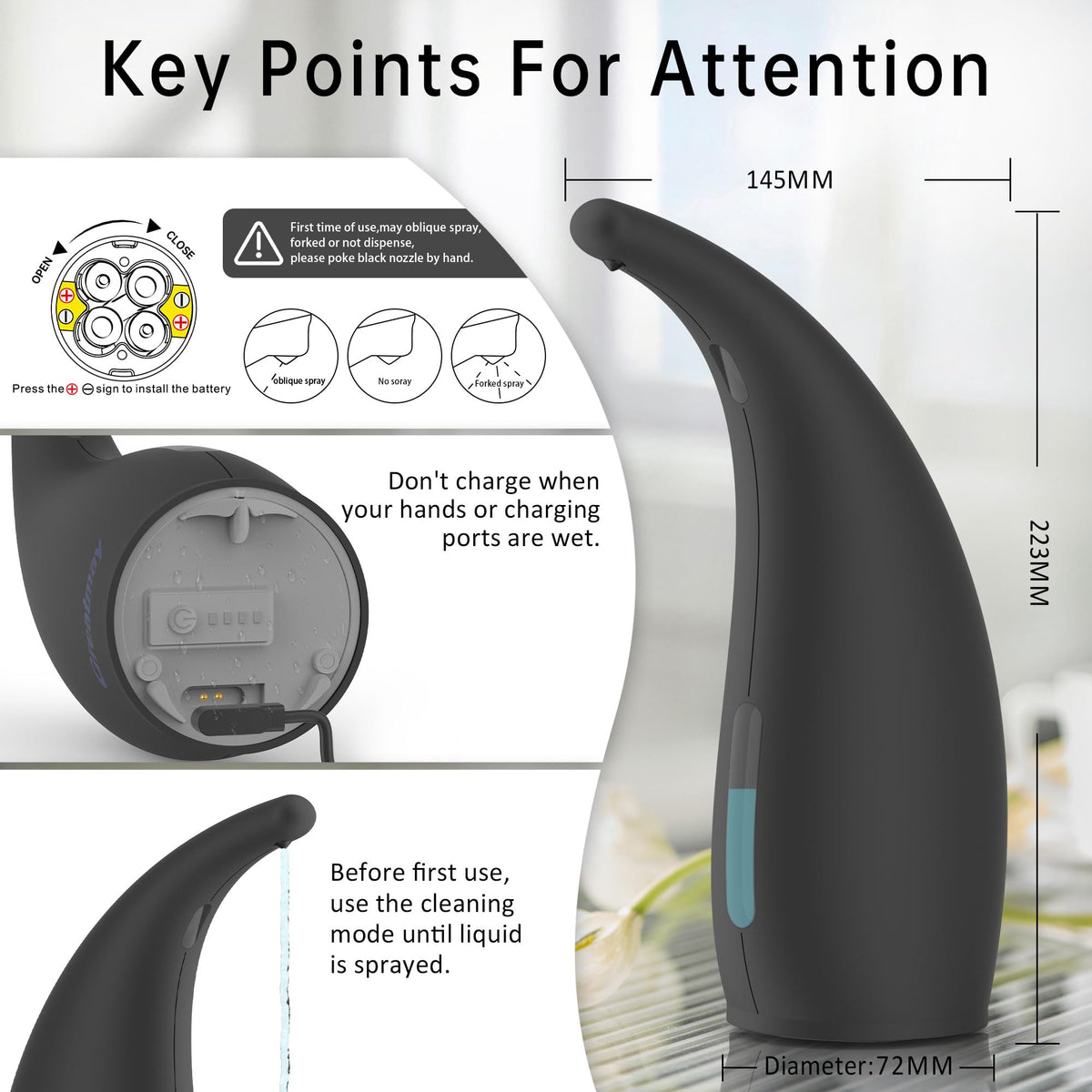 Automatic Soap Dispenser Touchless Rechargeable 10 oz