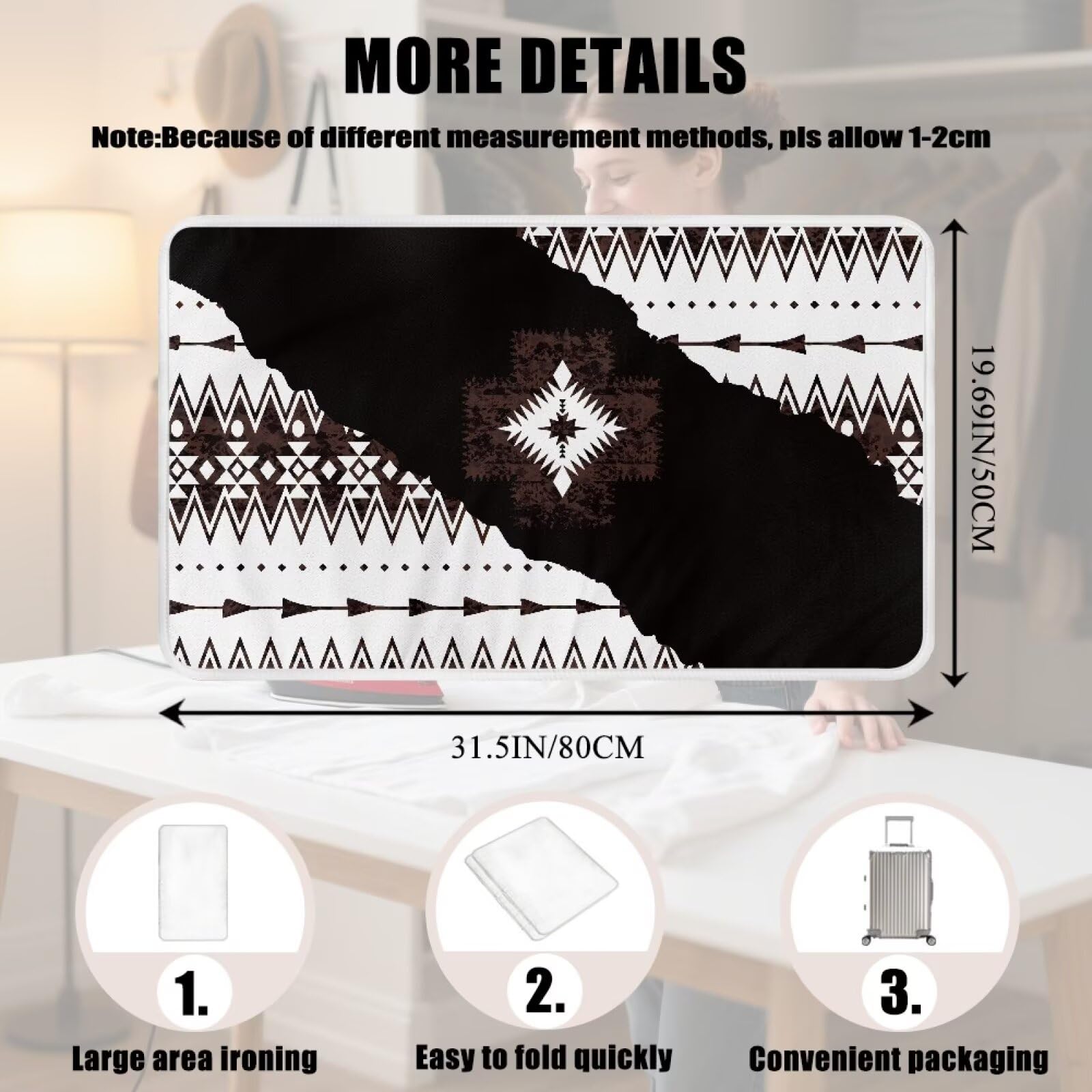 Aztec Print Ironing Mat Portable Ironing Pad Blanket for Table Top Heat Resistance Foldable Lightweight 32 x 16 Inch Small Ironing Pads for Washer