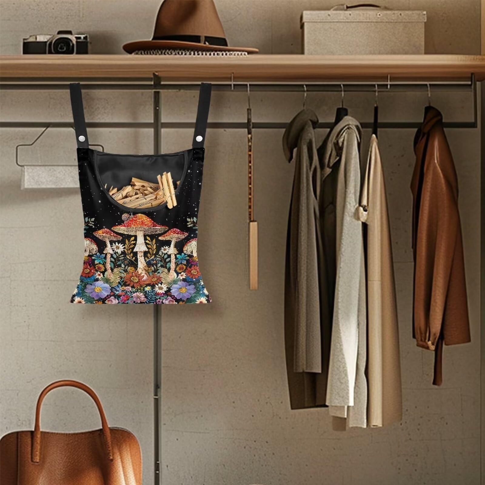 Mushroom Clothespin Storage Hanger Bags Laundry Clothespin Bag