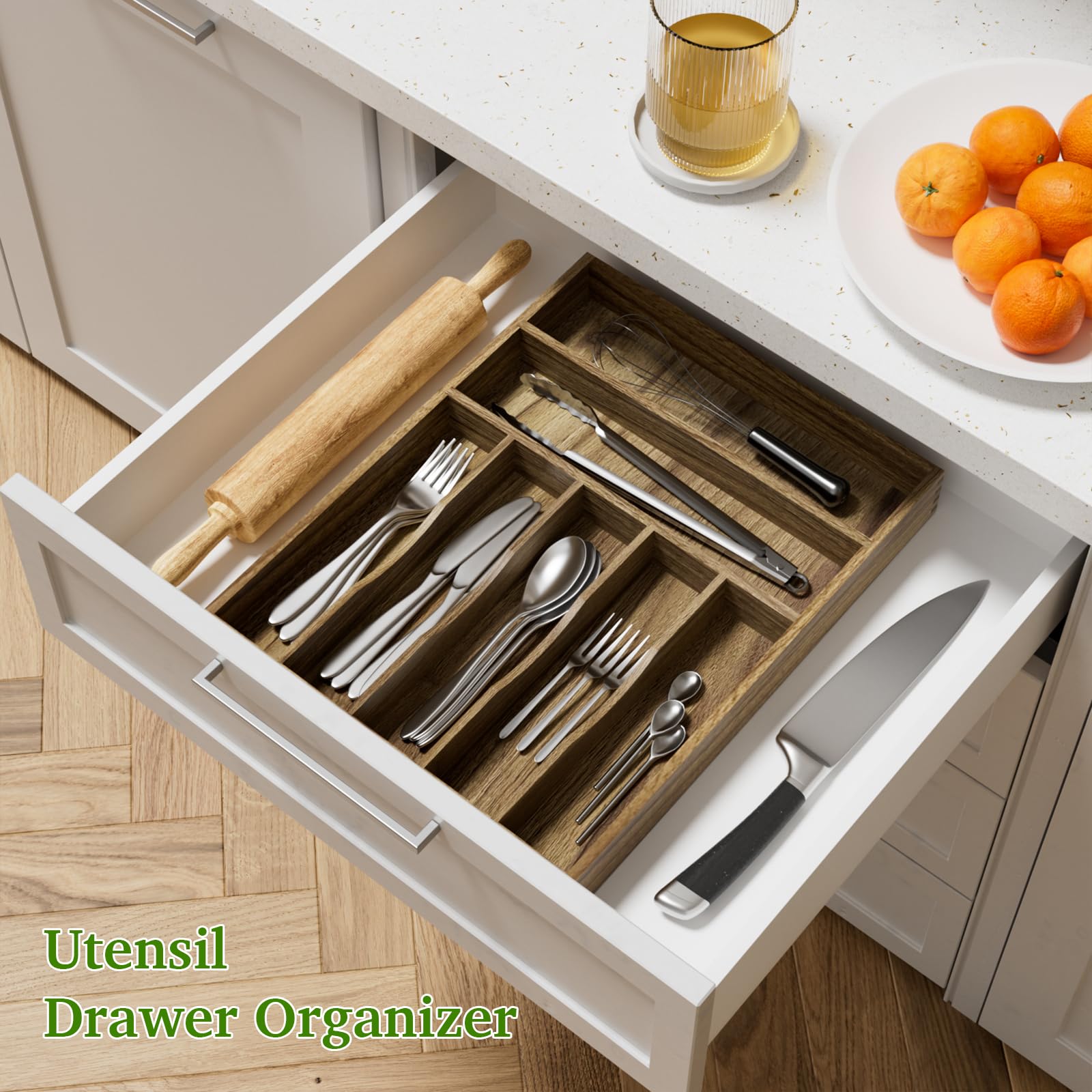 Acacia Wood Silverware Drawer Organizer (34.24 Ounce)