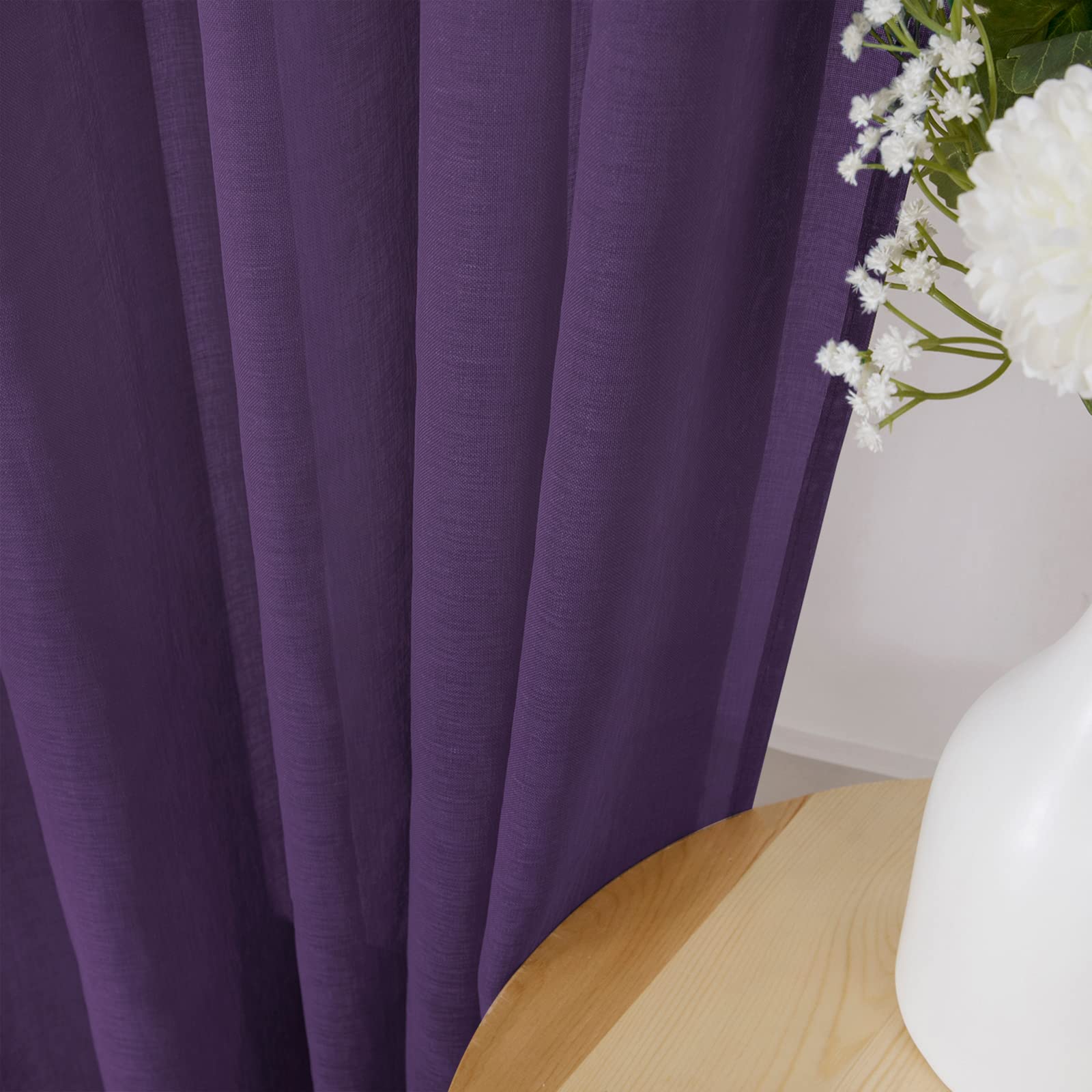 Sheer Curtain Linen Textured Living Room Curtains Sheer Light Filtering Rod Pocket Voile Curtain for Bedroom