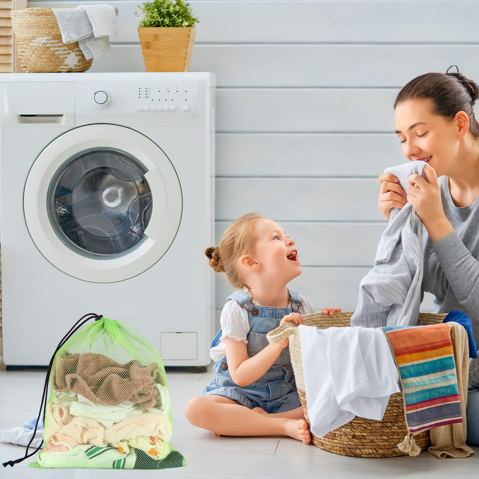 18"X24" 6Pcs Mesh Laundry Drawstring Bag Nylon Drawstring Gym Bag with Cord Lock Closure (6 Count)