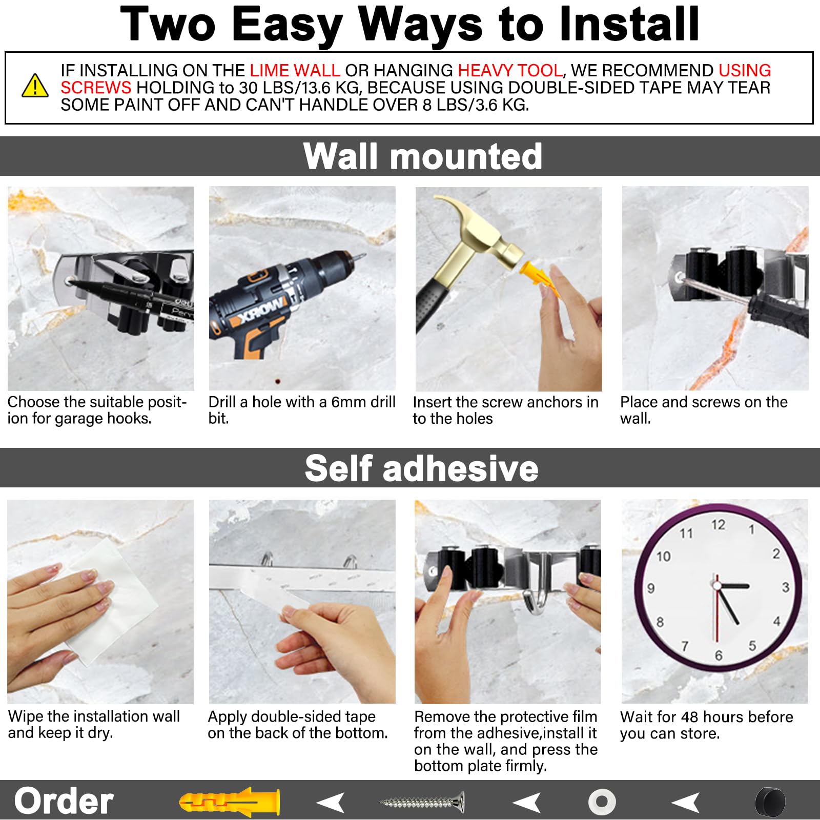 2 Packs 5 Racks and 4 Hooks Mop and Broom Holder Wall Mount (9 Count)