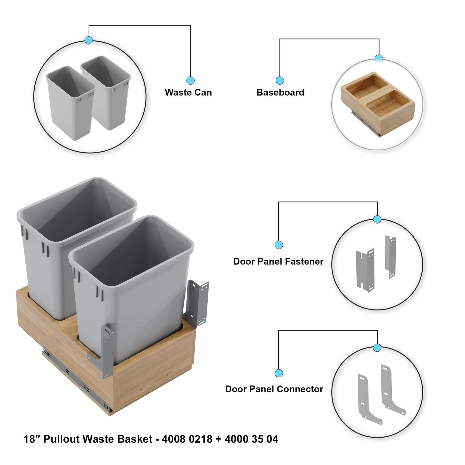 Dowell B18 B21 Wood Base Wastebasket Pullout with Two 35Qt Plastic Bins