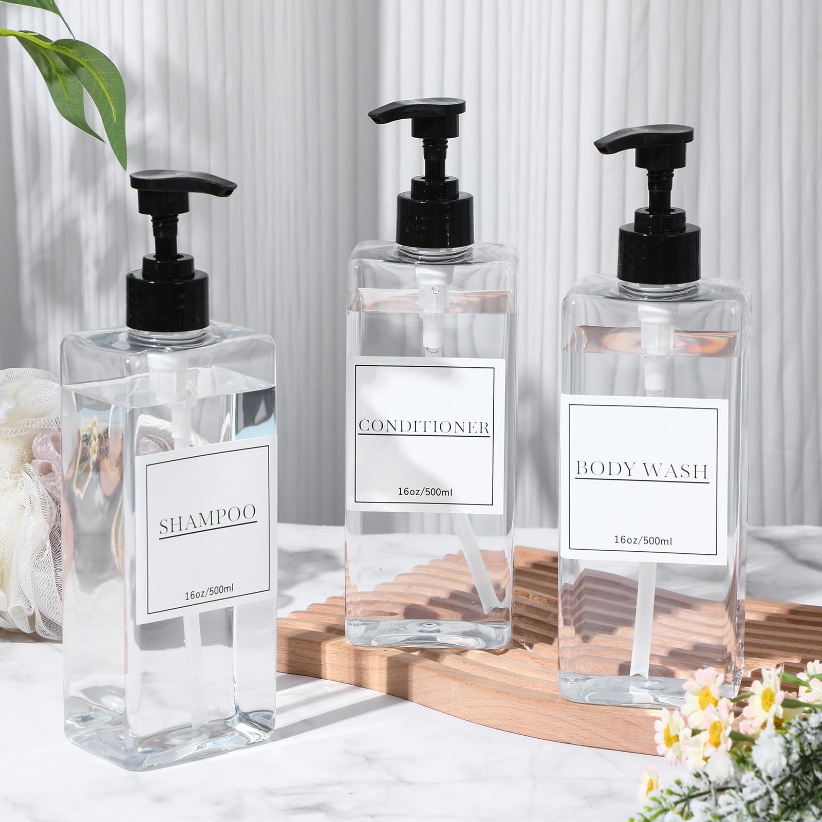 6 Pcs Shampoo and Conditioner Dispenser Bottles 16oz Modern Shower Soap Bottles with Pump (6 Count)