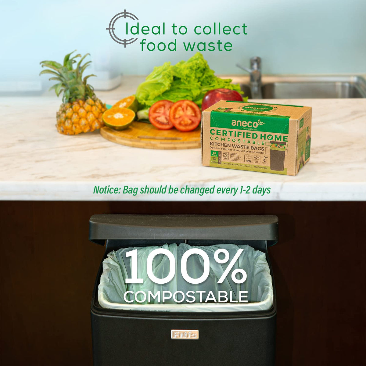 100% Compostable Trash Bags 13 Gallon (35 Count)