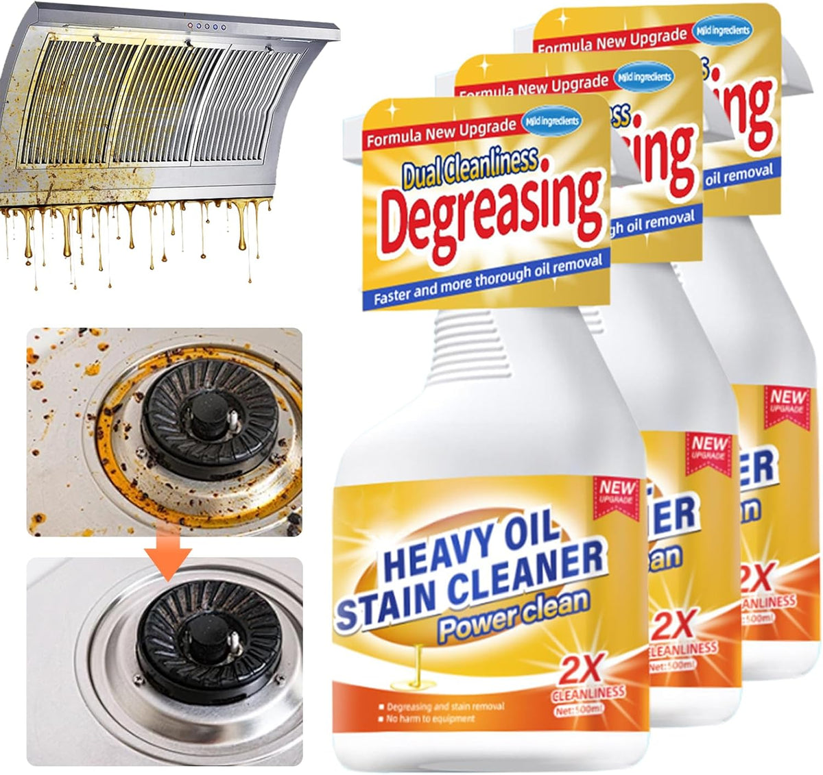 Kitchen Heavy Oil Cleaner, 2025 Newly Upgraded Heavy Duty Oil Stain Remover, 500 ML Multipurpose Cleaner Spray, Kitchen Degreaser Spray for Stovetops, Ovens, Range Hoods (3) - ModHome Supplies