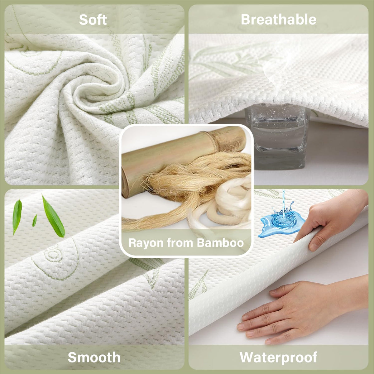 California King Mattress Protector Waterproof Mattress Pad Washable Bamboo Rayon Mattress Cover Breathable Noiseless Bed Protector 5"