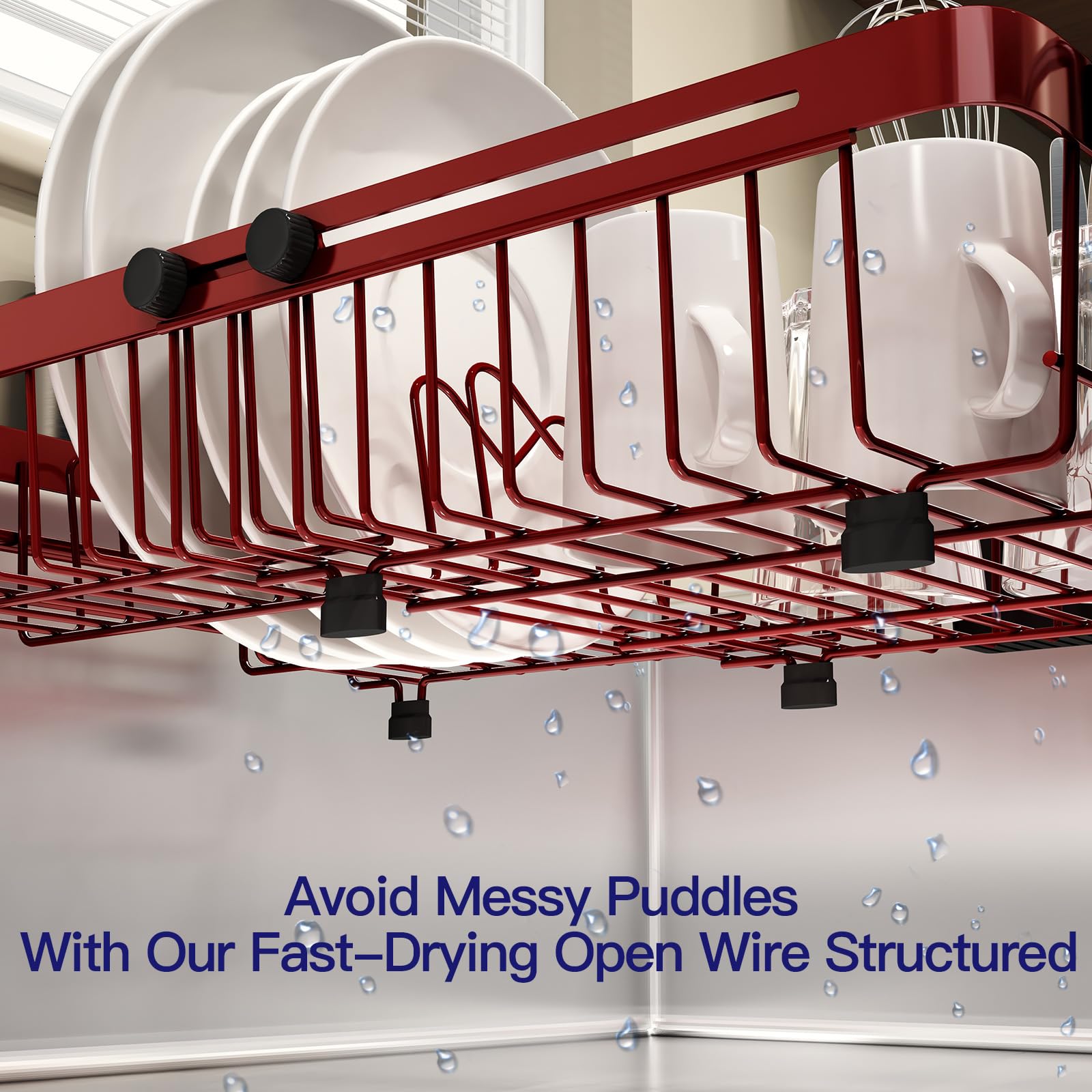 Red Dish Drying Rack Over The Sink with Utensil Holder