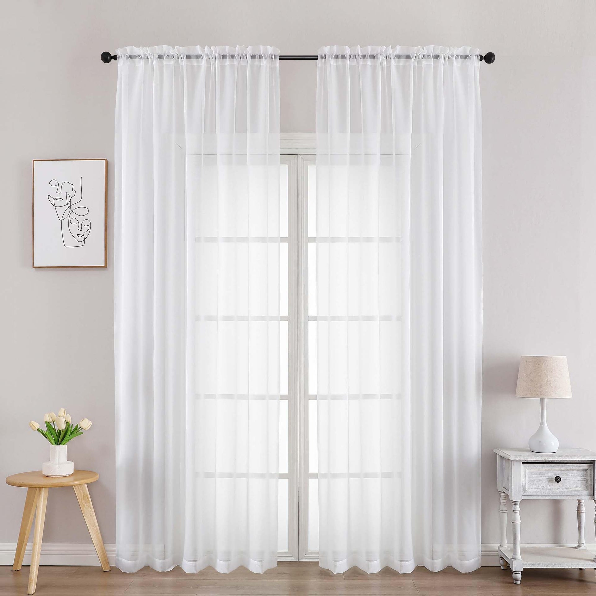 White Sheer Curtains 90 Inches Long 2 Panels (2 Count)