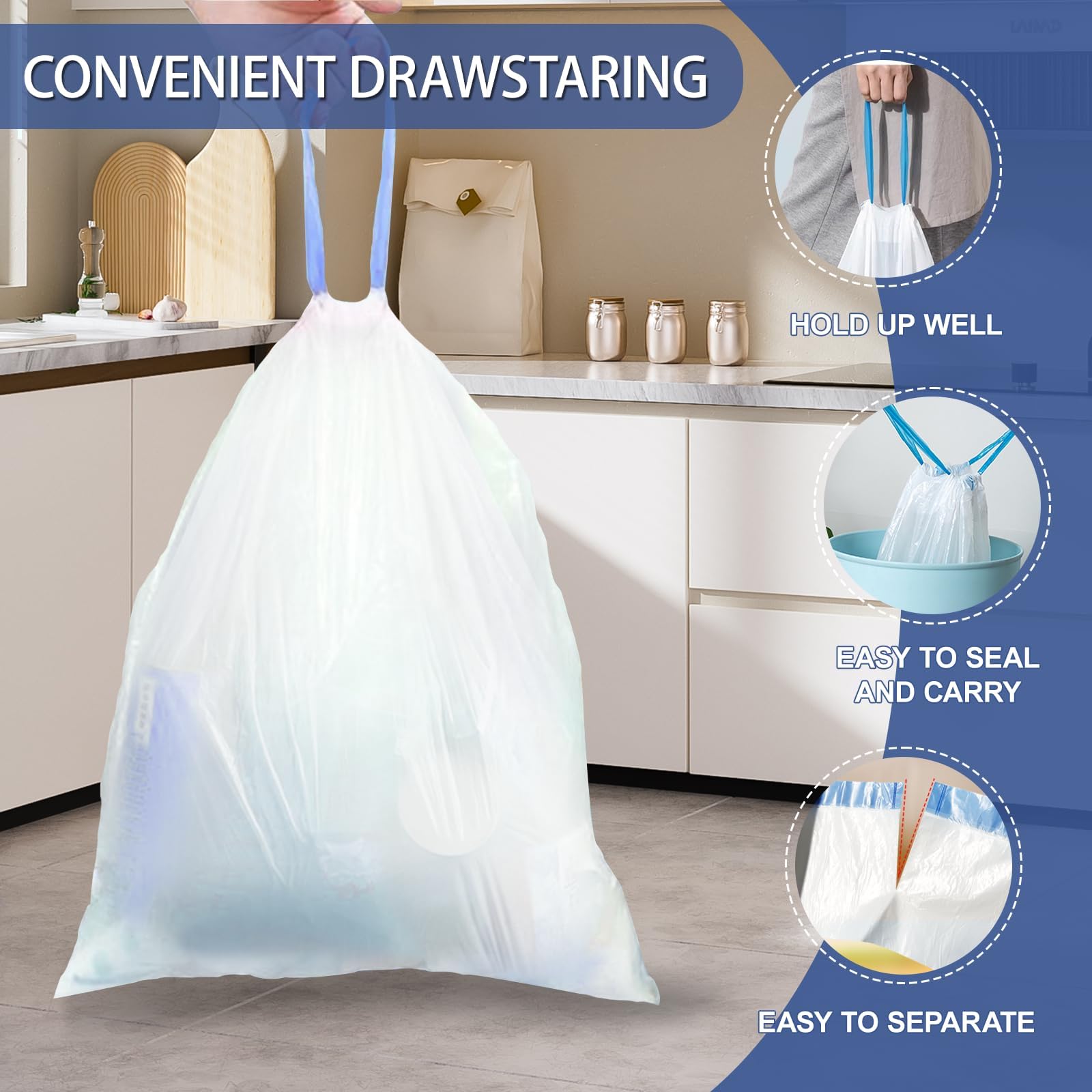 Small 2 Gallon Trash Bags Drawstring (240 Count)