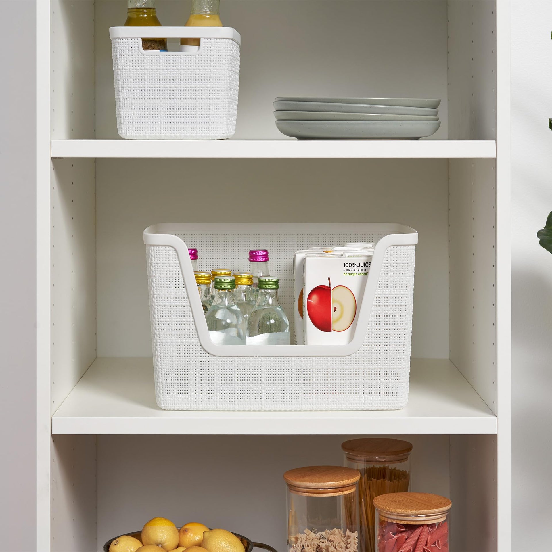 Set of 4 Large 18L Easy Access Jute Decorative Plastic Organization and Storage Baskets (4 Count)