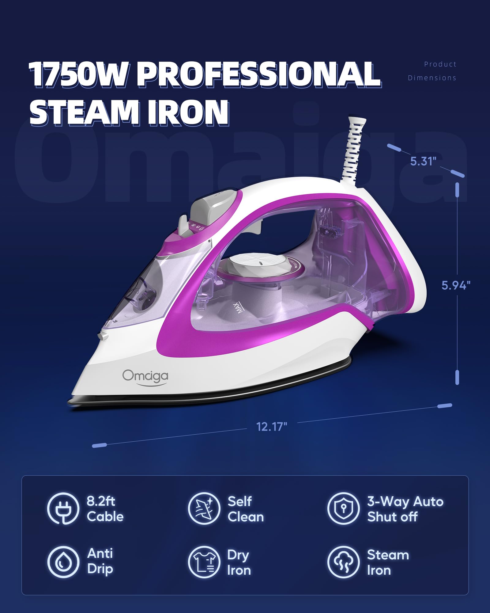1750W Steam Iron for Clothes