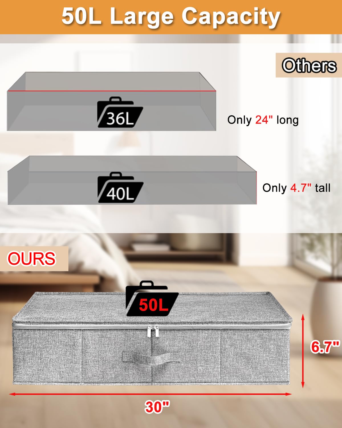 6.7 in Tall Sturdy Under Bed Storage Container with Lid (2 Count)