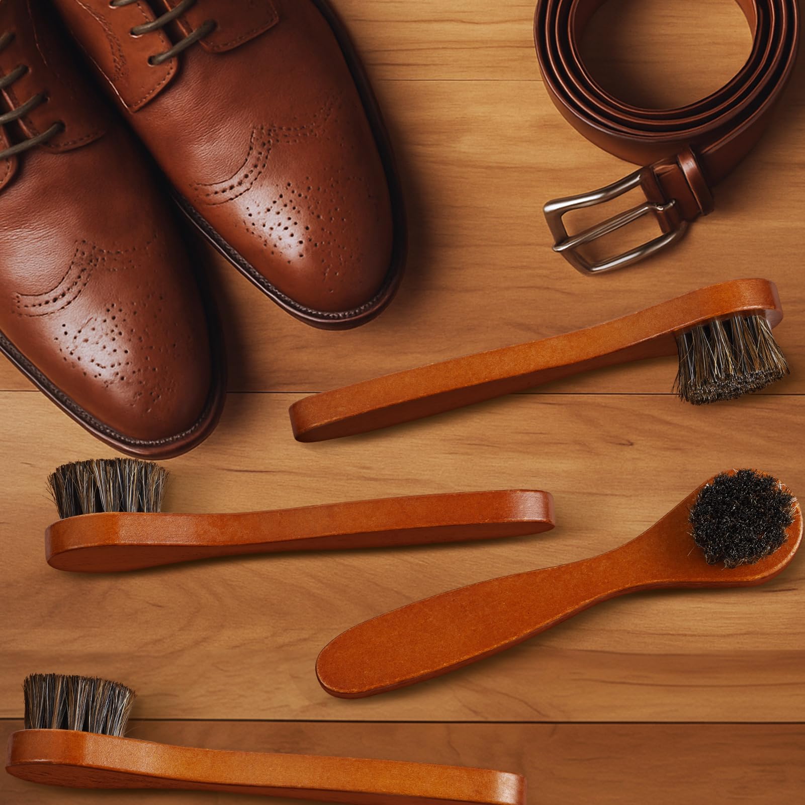 4 Pcs Horsehair Shine Shoes Brush Kit Polish Dauber Applicators Cleaning Leather Shoes Boots Care Brushes Suede Cleaner Brush with Microfiber Shoe Cloth
