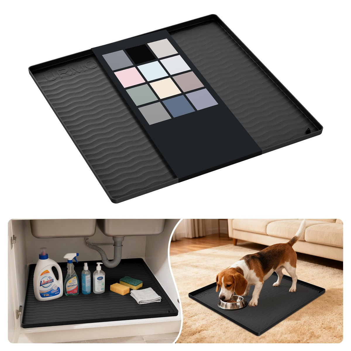 Waterproof Silicone Under Sink Mat 19'' x 19'' Shelf Liner for Kitchen and Bathroom