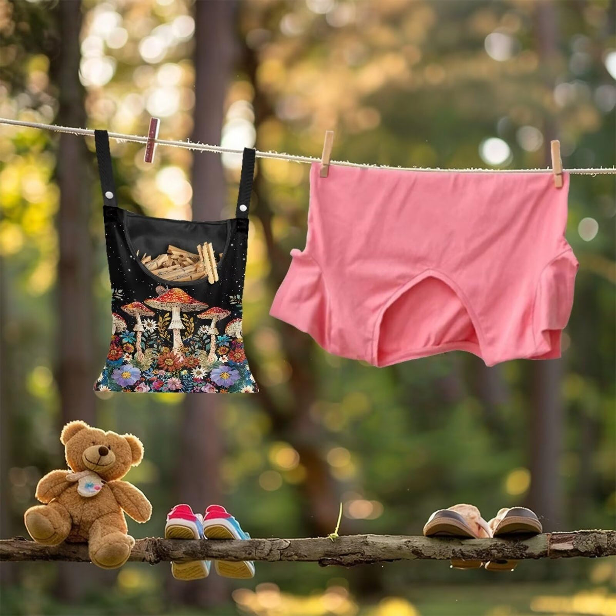 Mushroom Clothespin Storage Hanger Bags Laundry Clothespin Bag