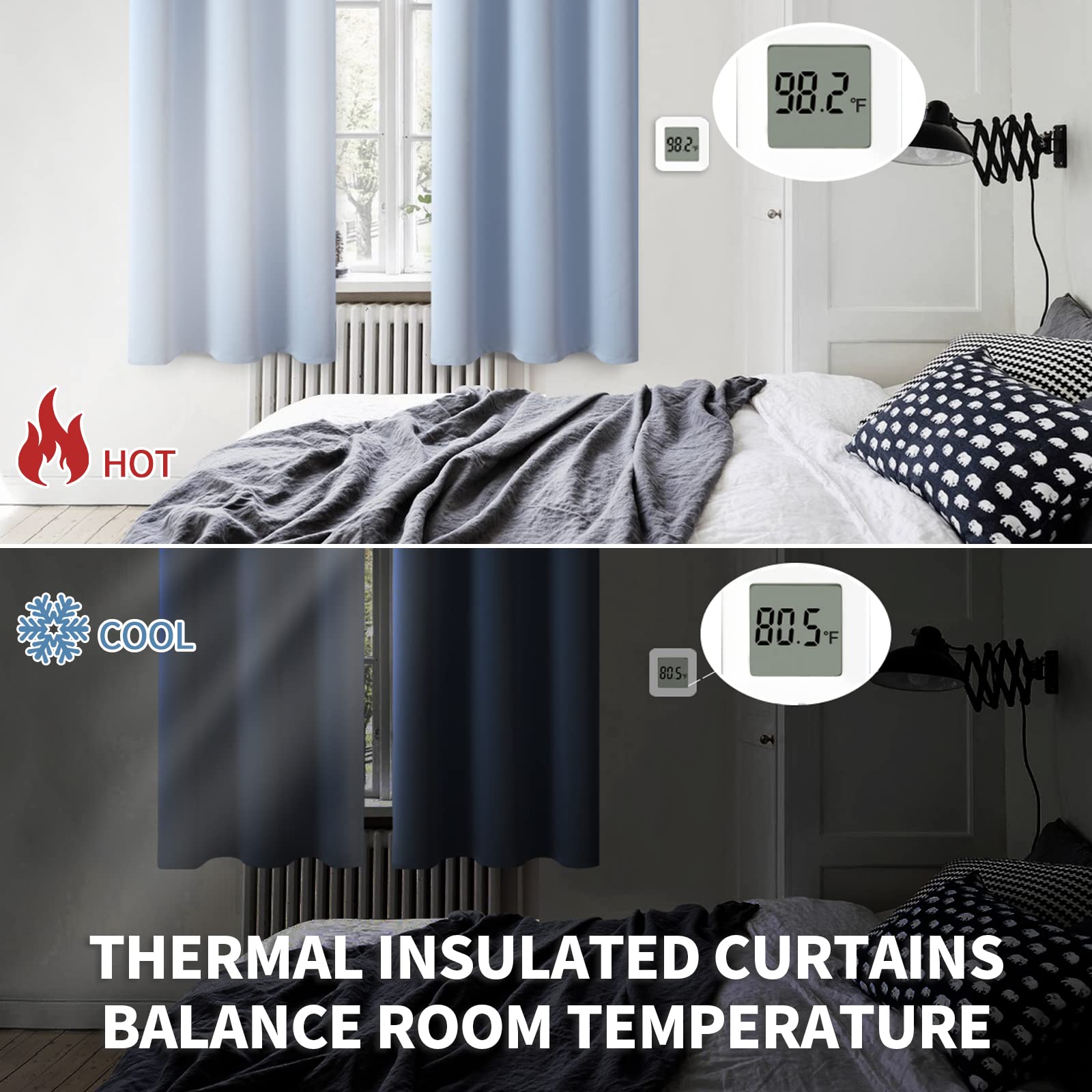 Baby Blue Room Darkening Curtains 63 Inches Long for Kids Bedroom