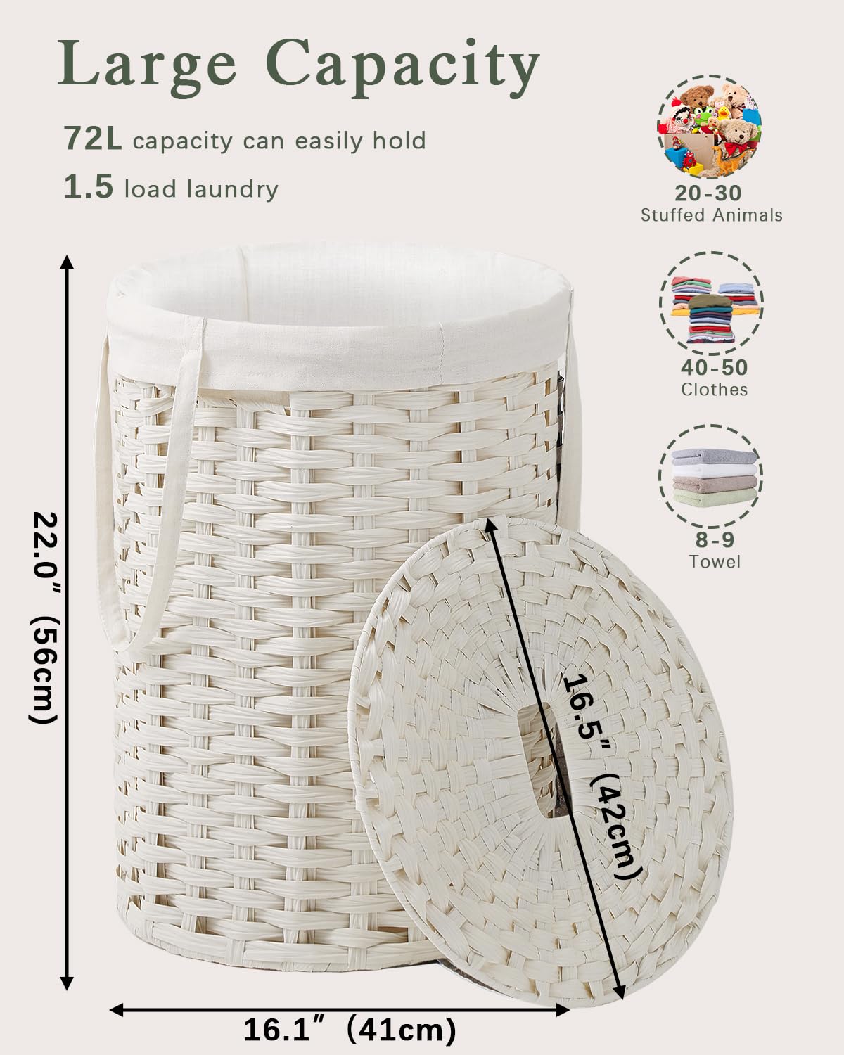 Laundry Hamper with Lid Laundry Basket with Lid 72L