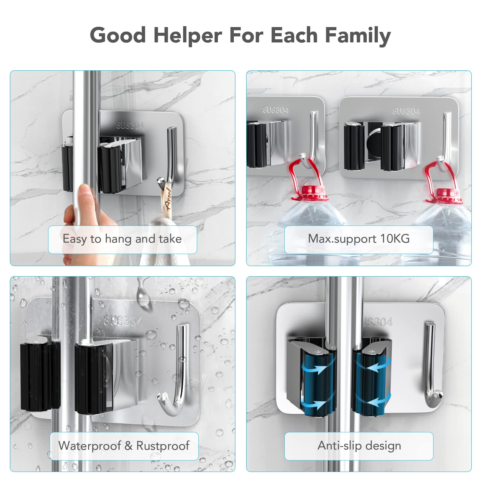 Mop Broom Holder No Drill