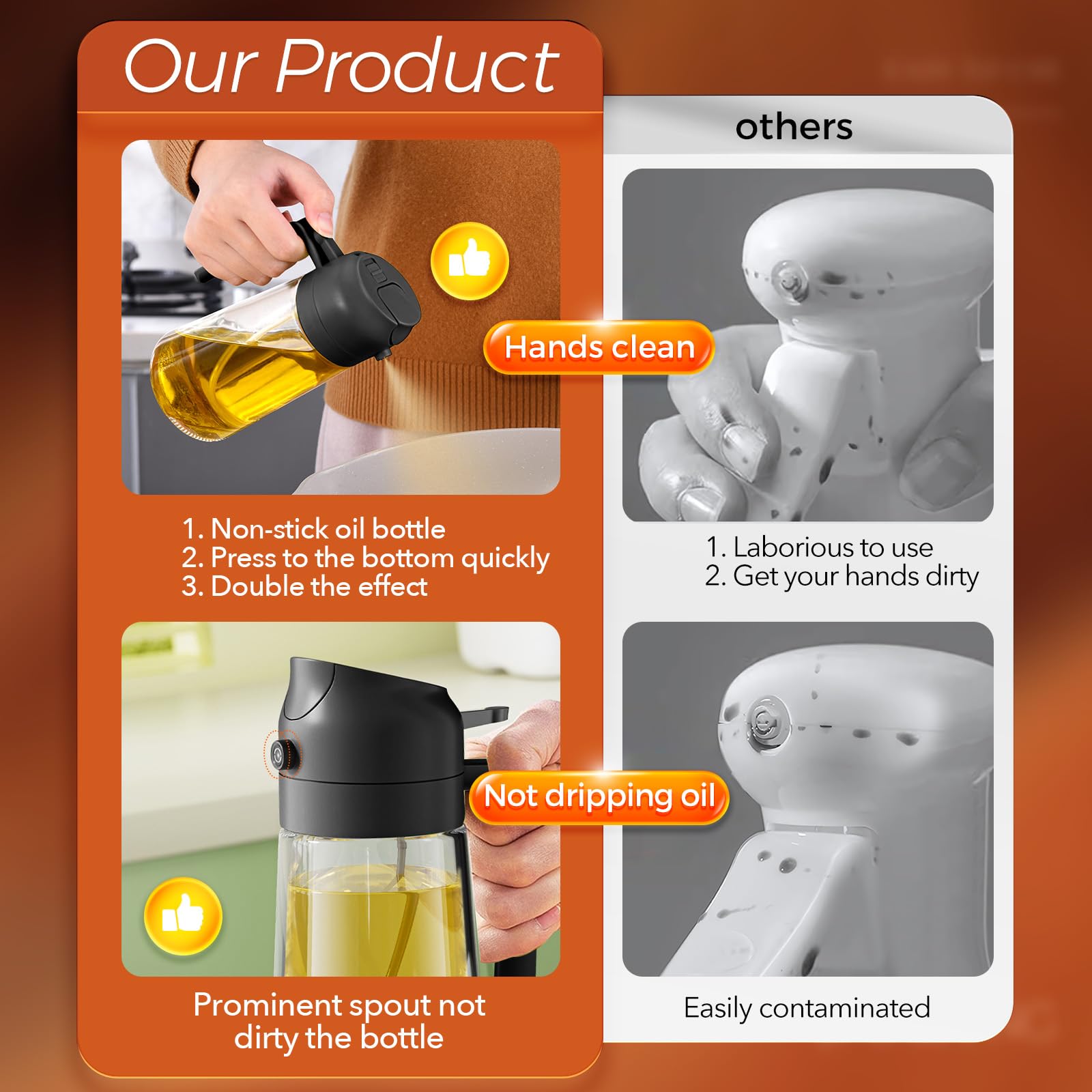 16 oz 2-in-1 Glass Olive Oil Sprayer for Cooking, Black&Black