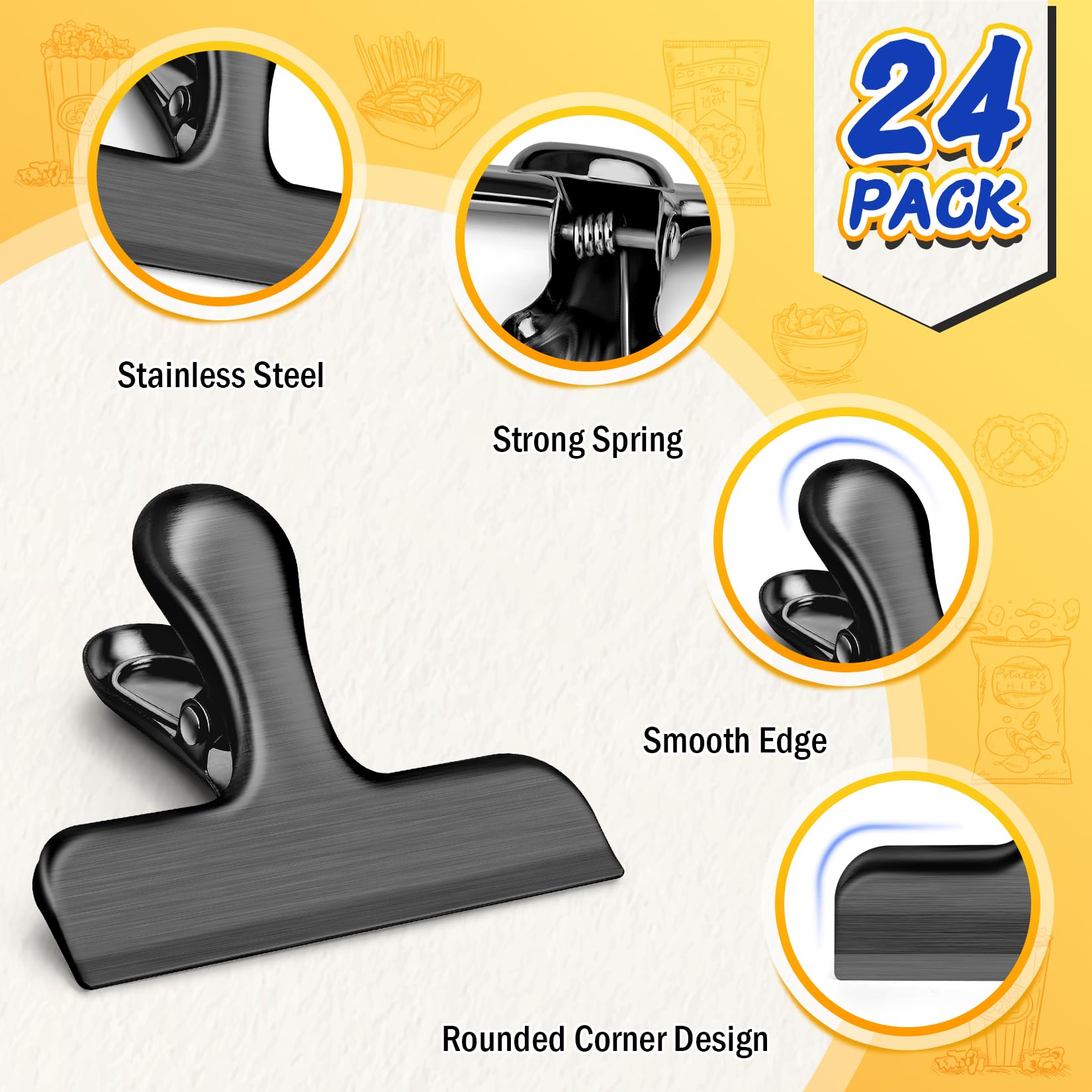 24 Pack Stainless Steel Chip Bag Clips (24 Count)