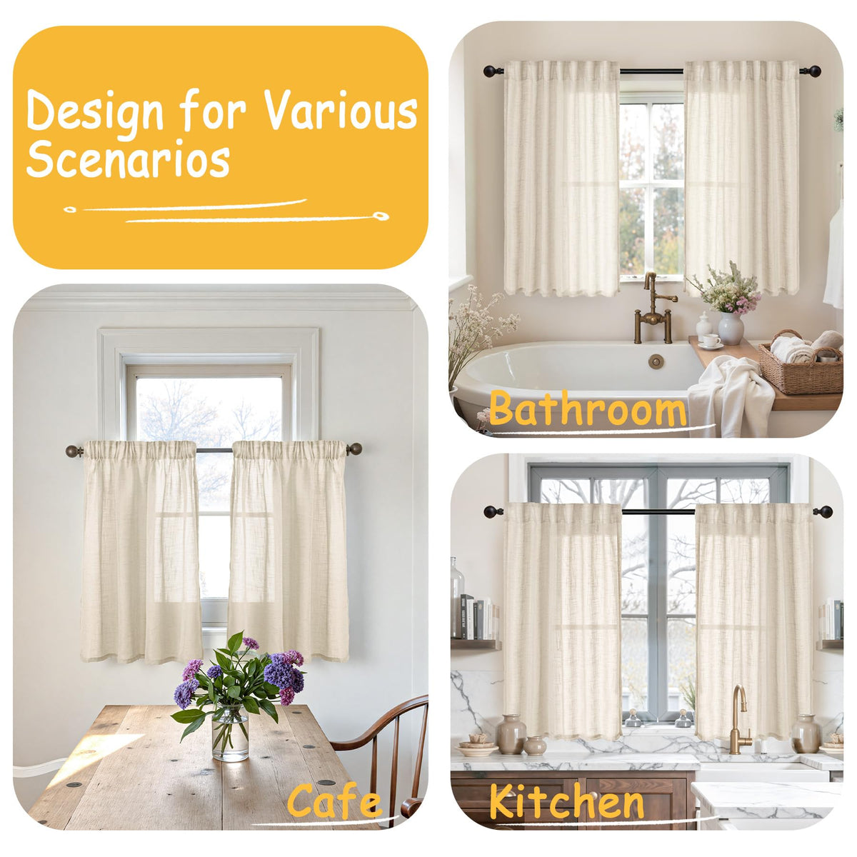 Oatmeal Linen Curtains 45 Inch Length (2 Count)