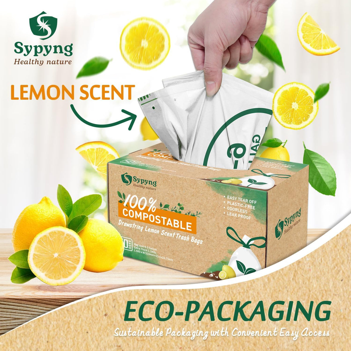Compostable Trash Bags 6-8 Gallon (50-Pack) – Heavy Duty, 1.1 Mil Thick, 100% Biodegradable Kitchen Waste Bags for Medium Bins | ASTM D6400, BPI & OK Compost HOME Certified, Eco-Friendly & Recyclable