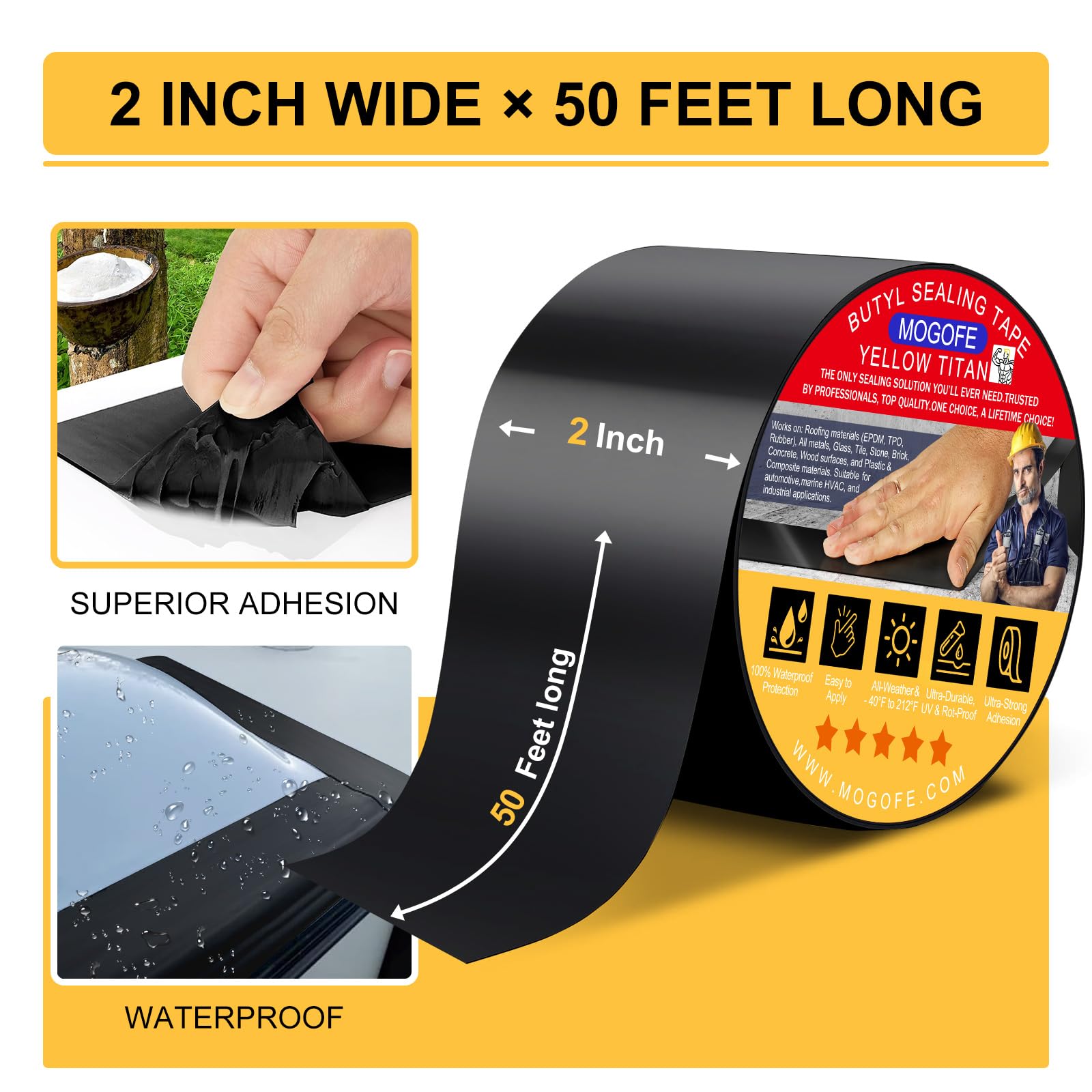 Yellow Titan RV Roof Sealant Tape Black 2 in x 50 ft Waterproof Tape (50 Foot)