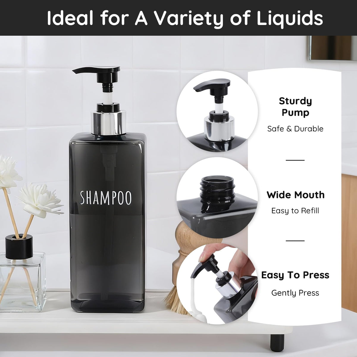 16.9oz Empty Black Hand Soap Dispensers