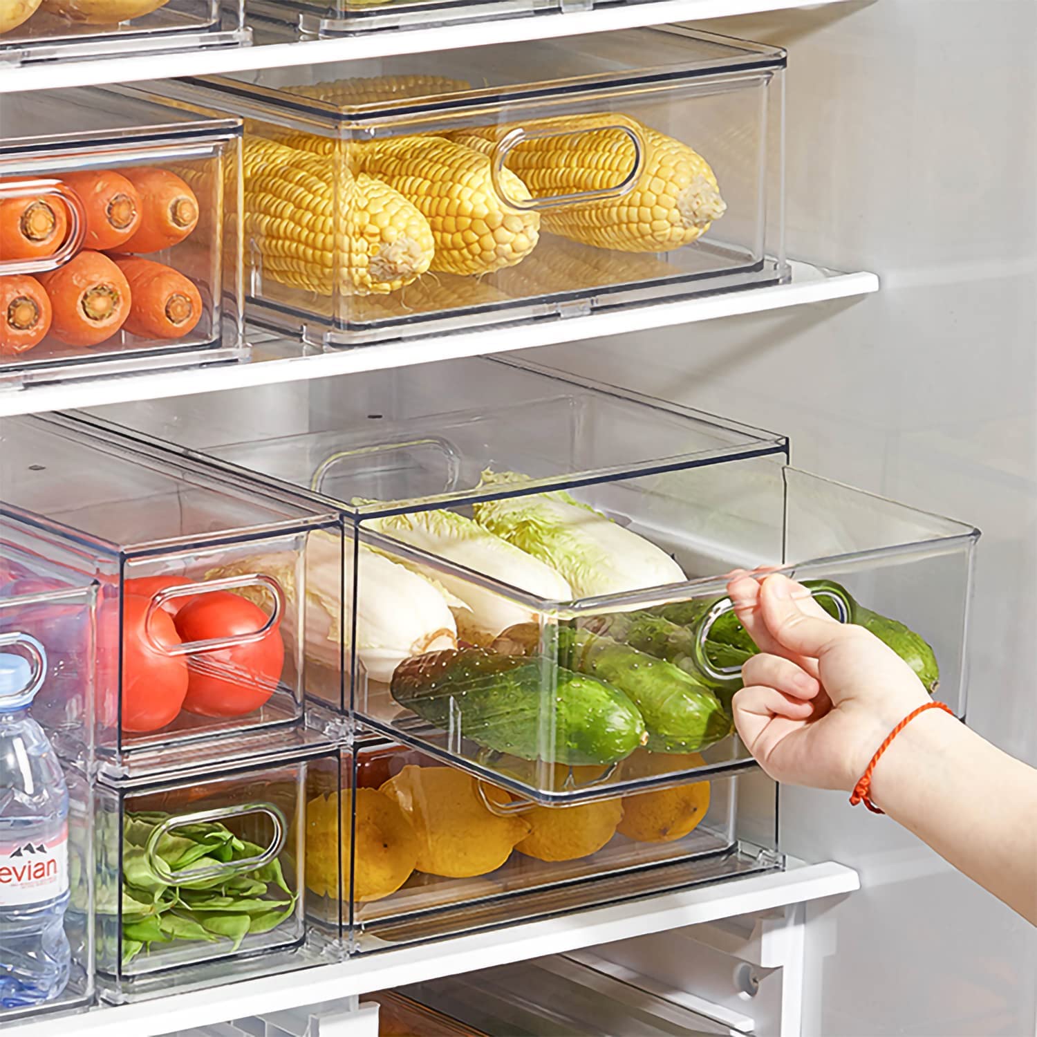 9 Pack Stackable Refrigerator Organizer Bins Pull