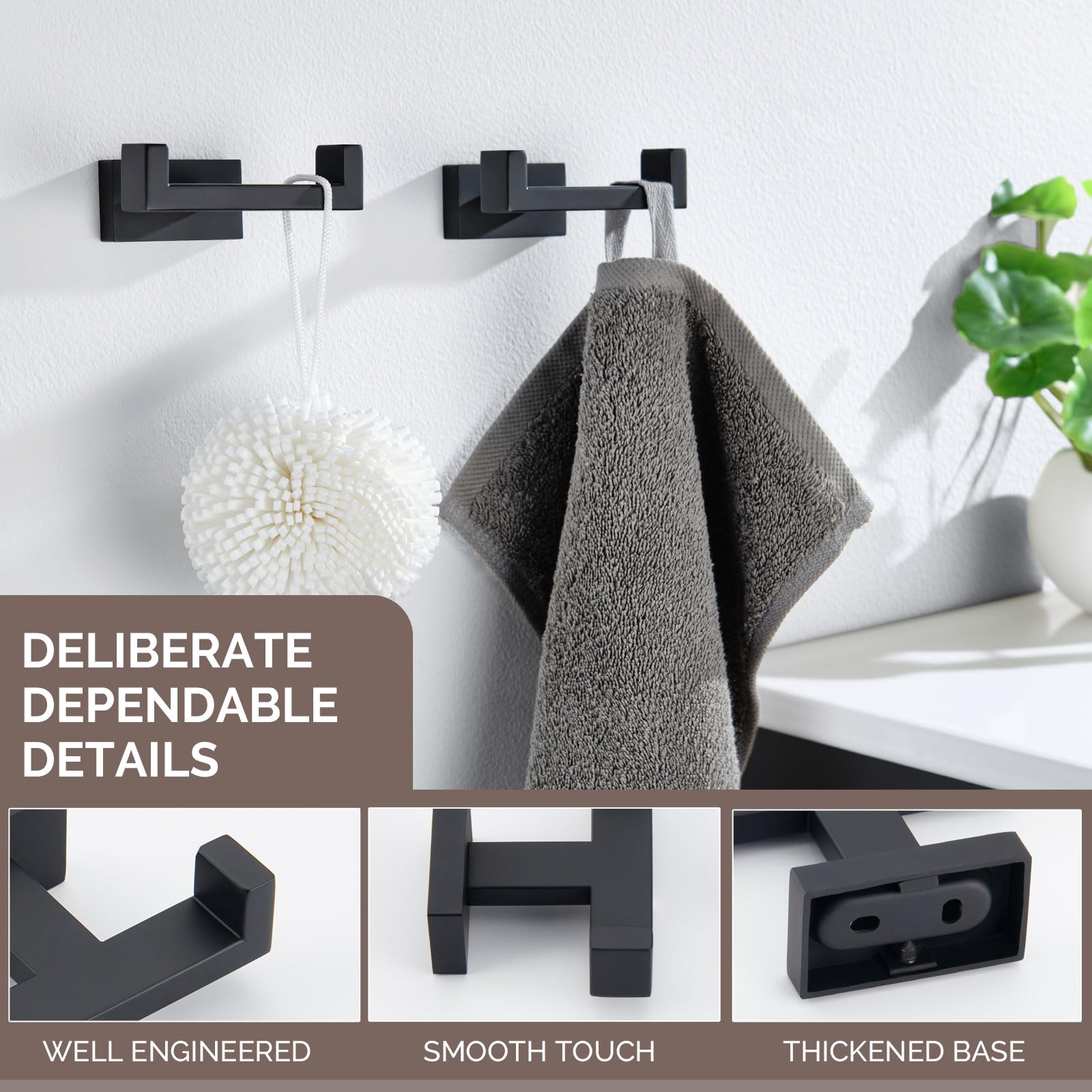 Bathroom Towel Hook Matte Black (2 Count)