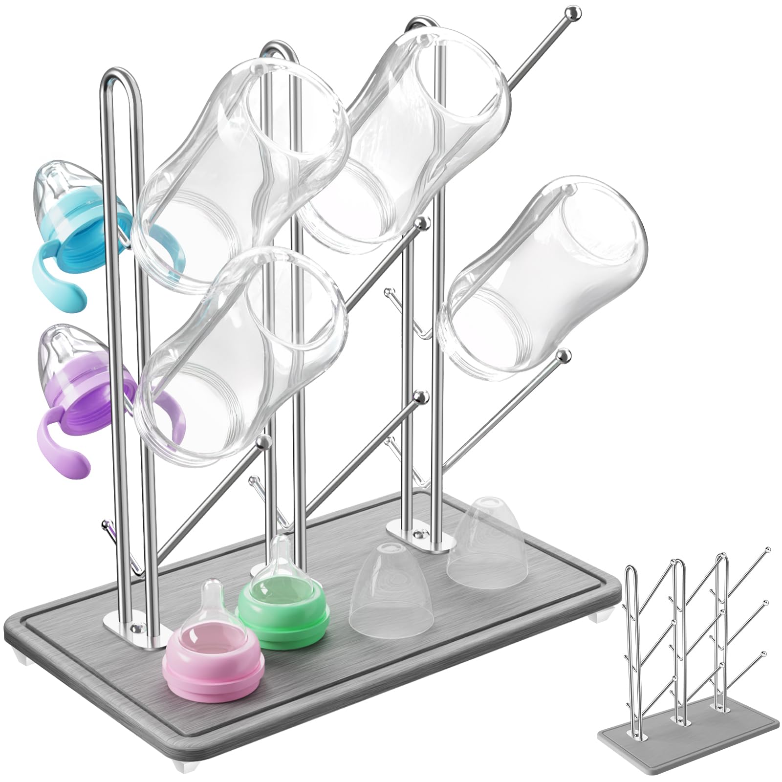 Baby Bottle Drying Rack with Diatomite Base & Stainless Steel Frame