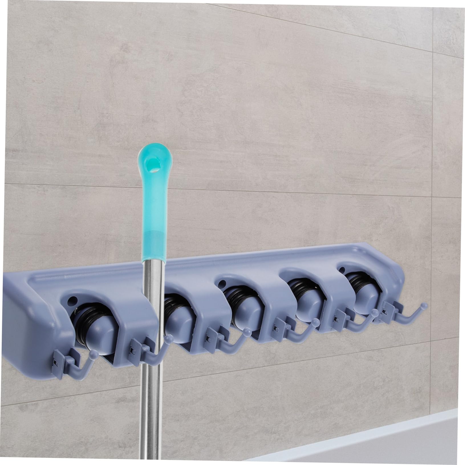 Multifunctional Wall Mounted Mop and Broom Rack Organizer with Positions and Hooks Easy Installation for Bathroom and Home Use Grey