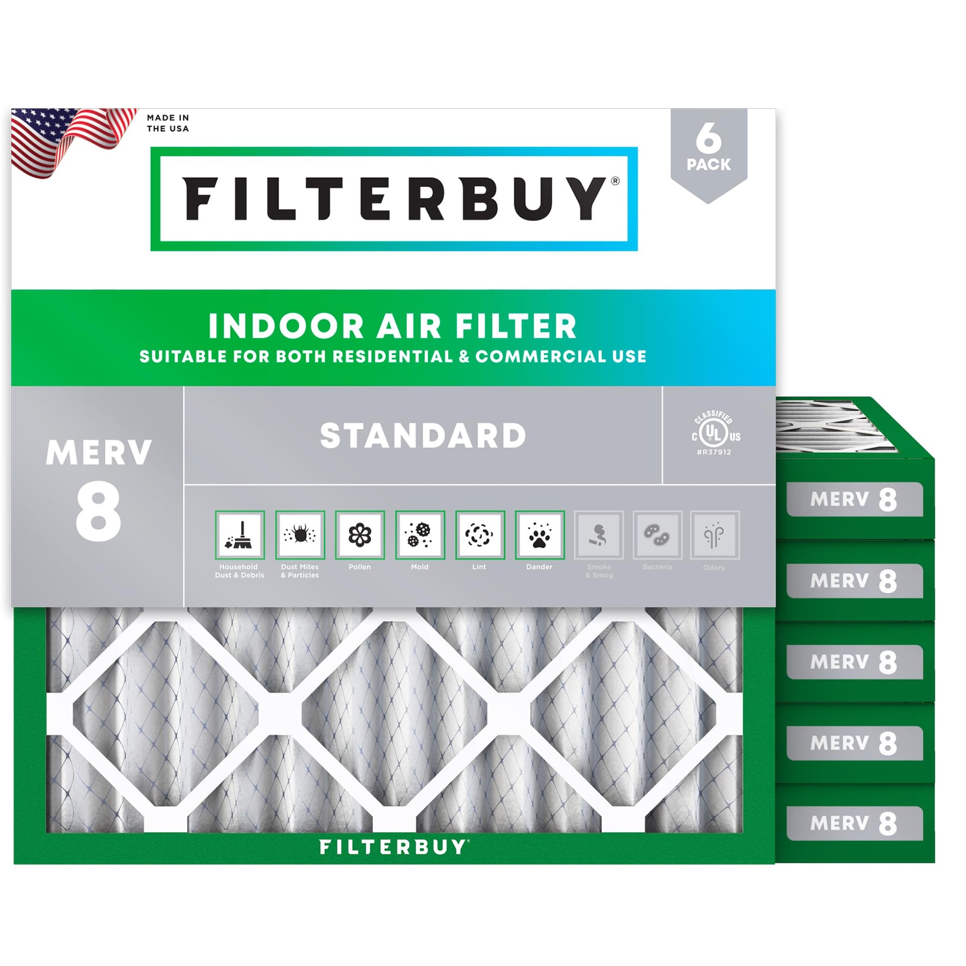 18x18x2 Air Filter MERV 8 Dust & Allergy Defense (6 Count)