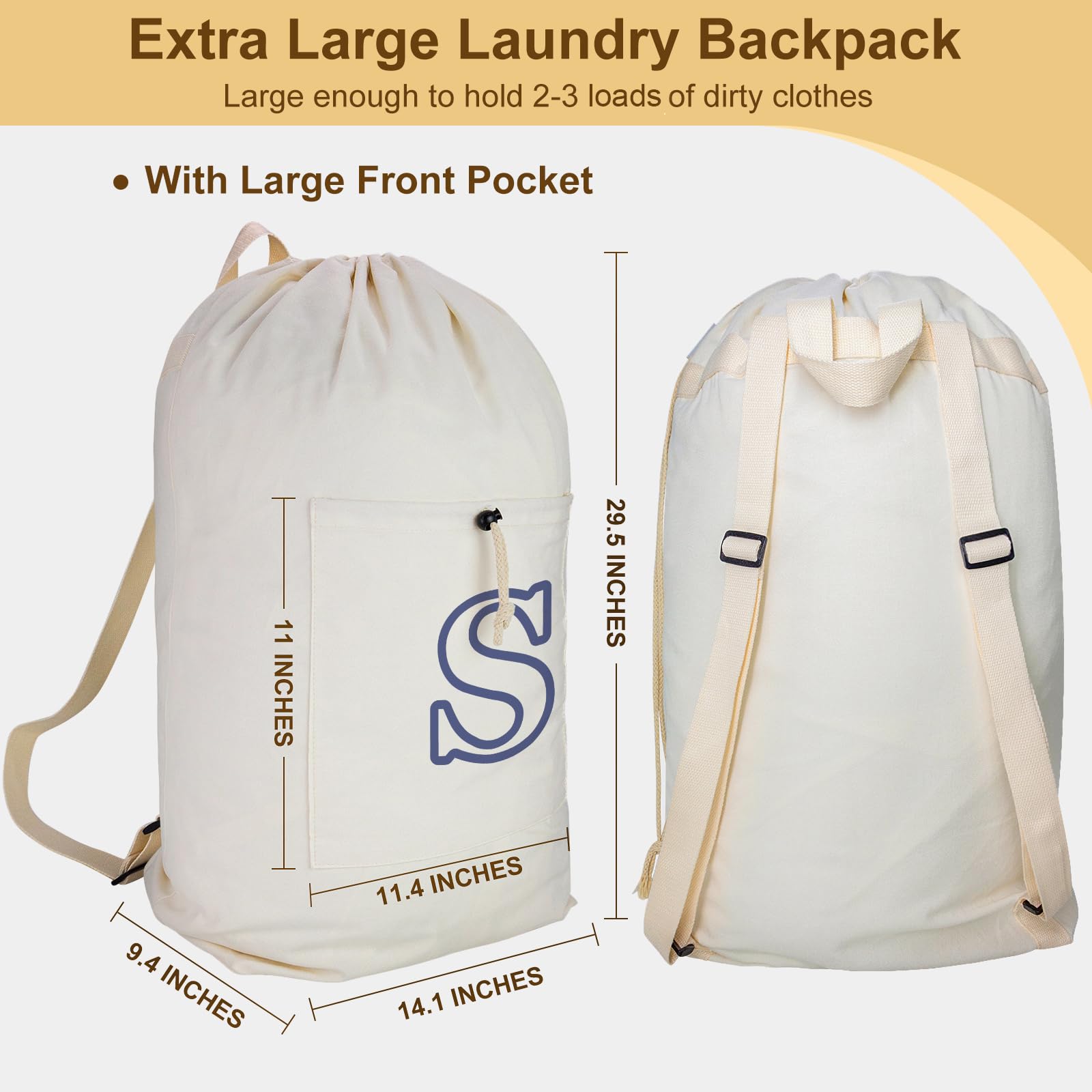 Laundry Bag Backpack Personalized Initial Canvas Laundry Bag